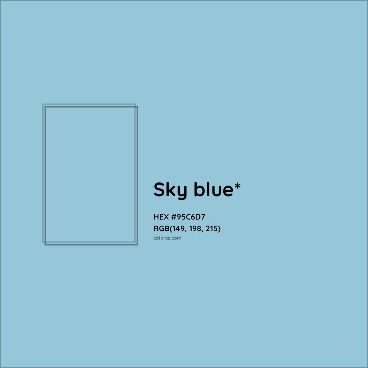 #95C6D7 hex color. RGB, RYB, CMYK, HSL, HSV codes and color conversions. Matching color names, palettes, paints.