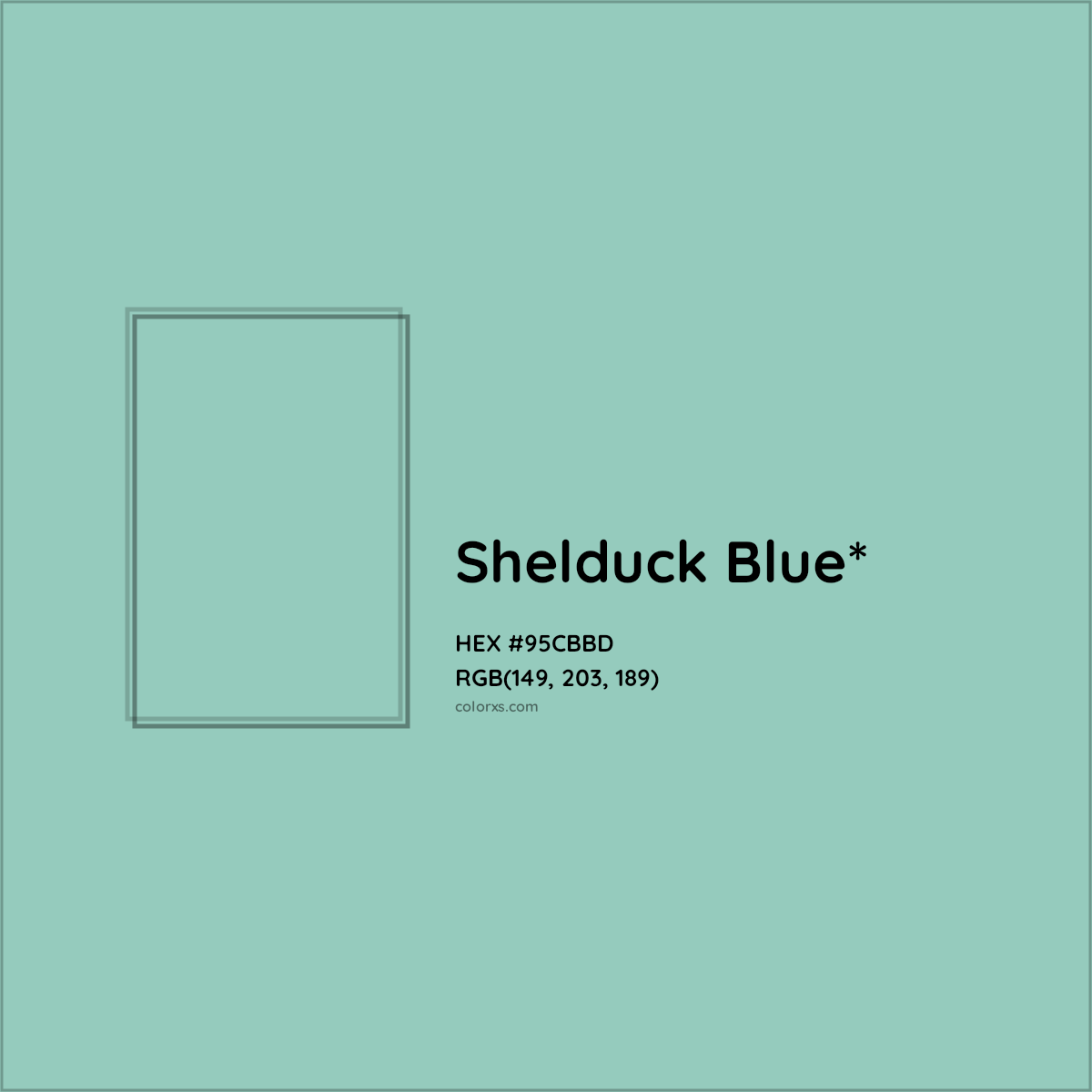 #95CBBD hex color. RGB, RYB, CMYK, HSL, HSV codes and color conversions. Matching color names, palettes, paints.