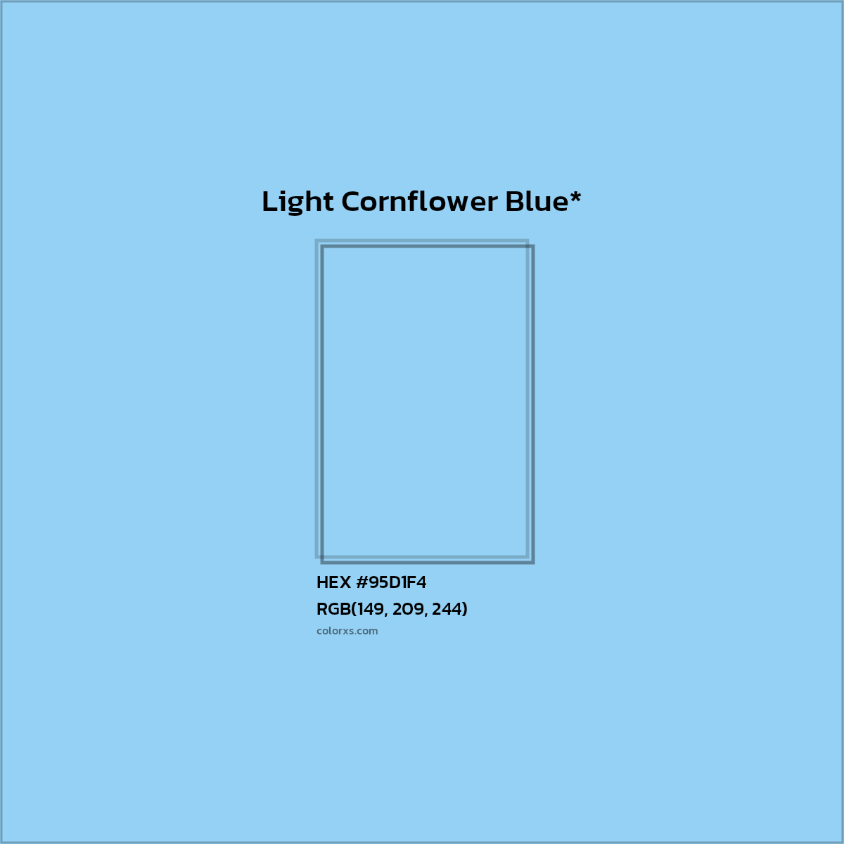 #95D1F4 hex color. RGB, RYB, CMYK, HSL, HSV codes and color conversions. Matching color names, palettes, paints.