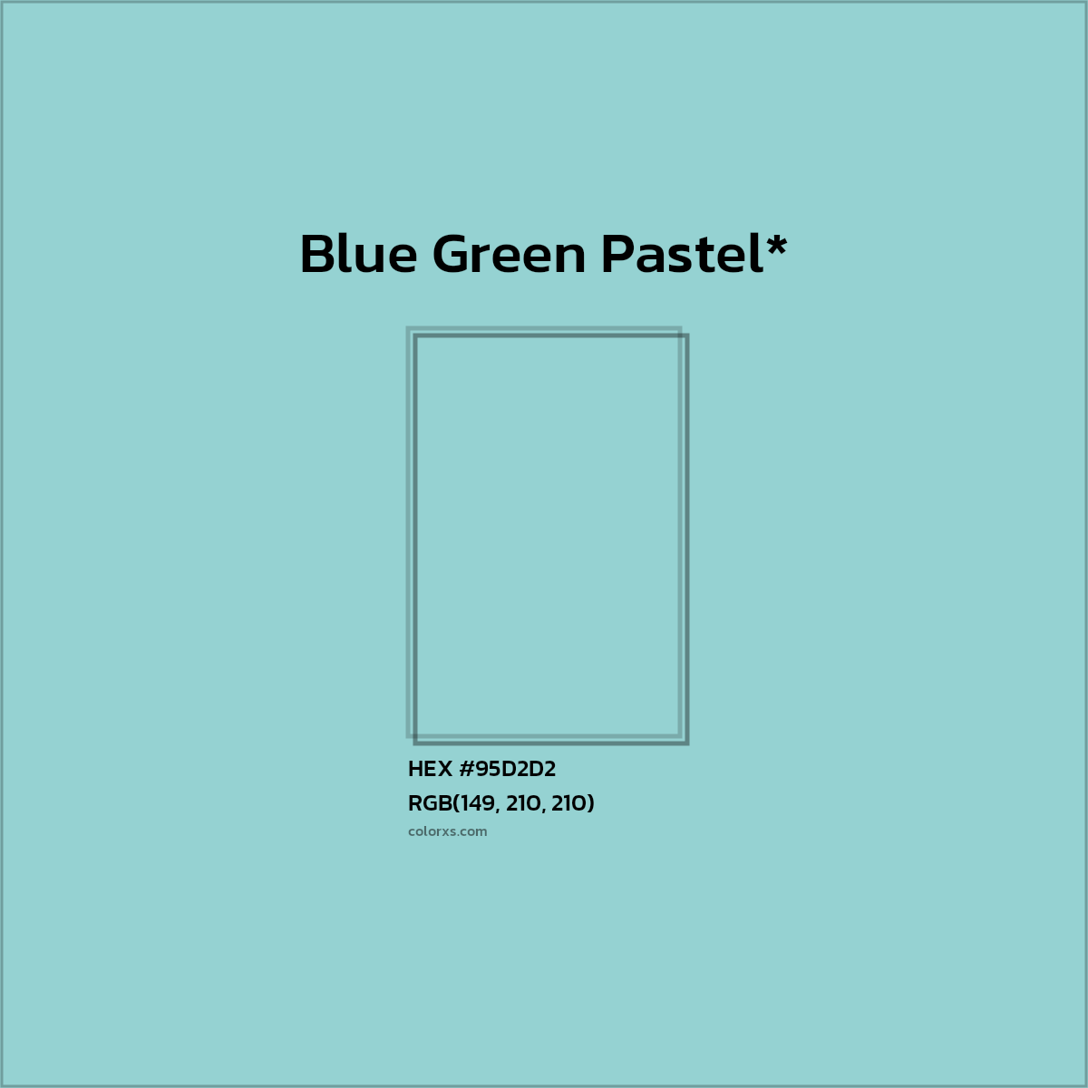 #95D2D2 hex color. RGB, RYB, CMYK, HSL, HSV codes and color conversions. Matching color names, palettes, paints.