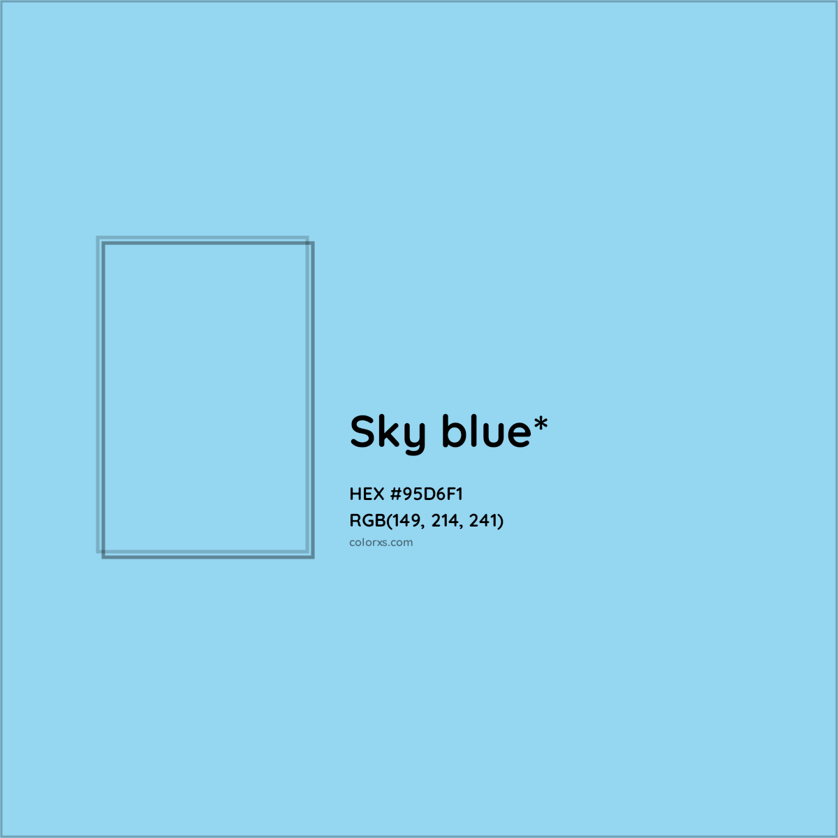 #95D6F1 hex color. RGB, RYB, CMYK, HSL, HSV codes and color conversions. Matching color names, palettes, paints.