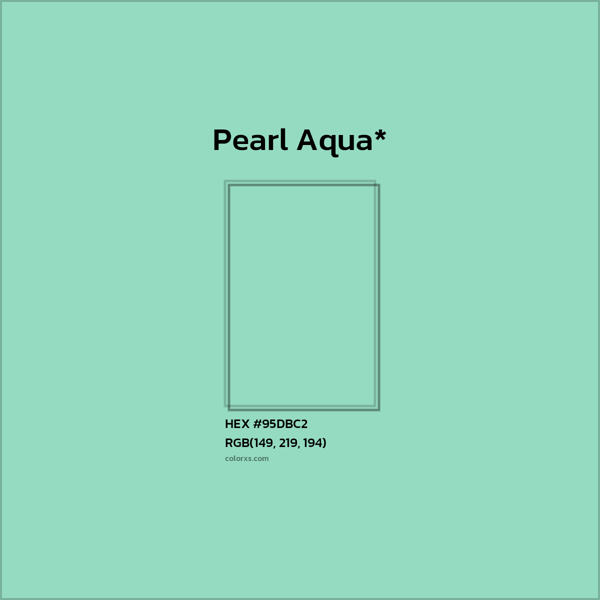 #95DBC2 hex color. RGB, RYB, CMYK, HSL, HSV codes and color conversions. Matching color names, palettes, paints.