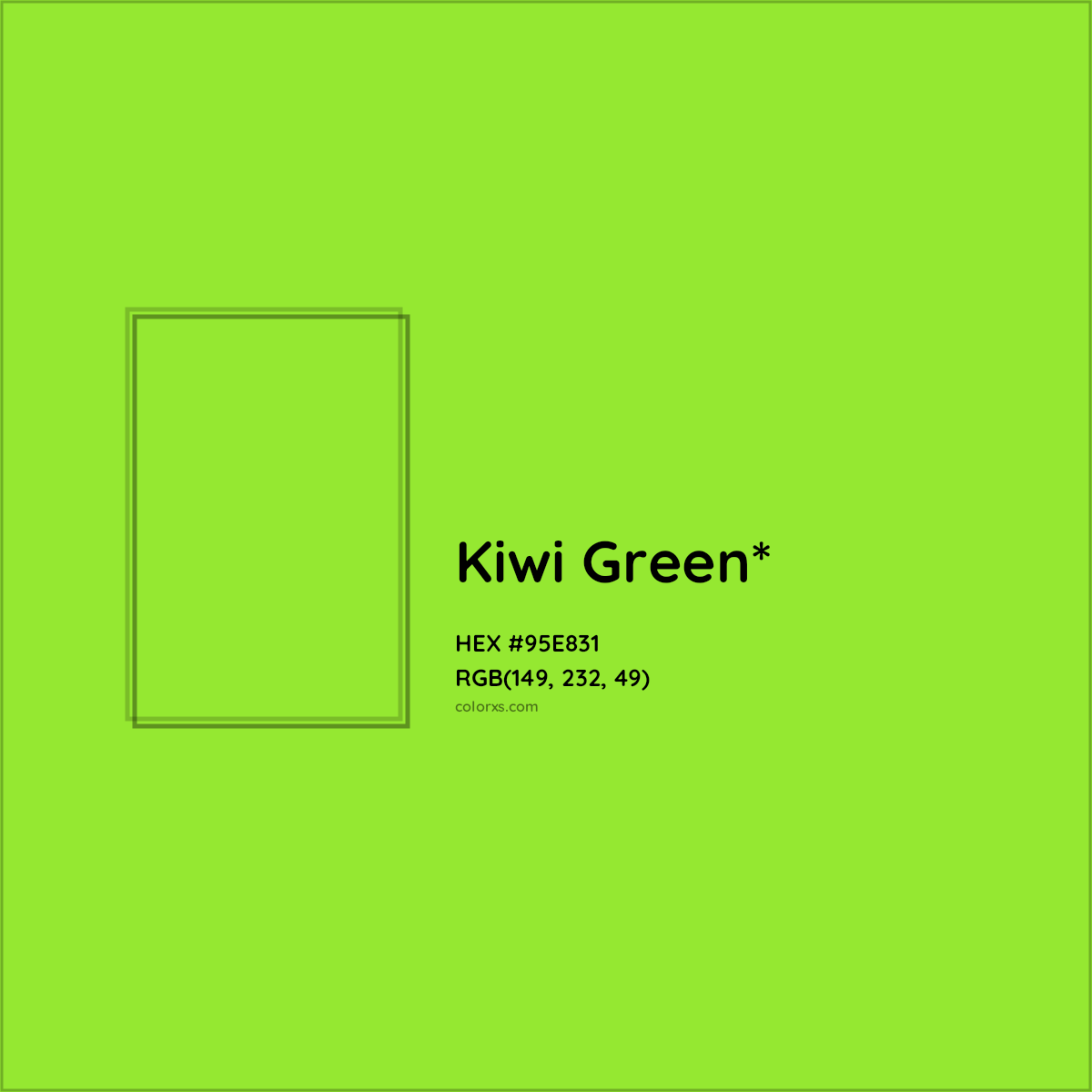 #95E831 hex color. RGB, RYB, CMYK, HSL, HSV codes and color conversions. Matching color names, palettes, paints.