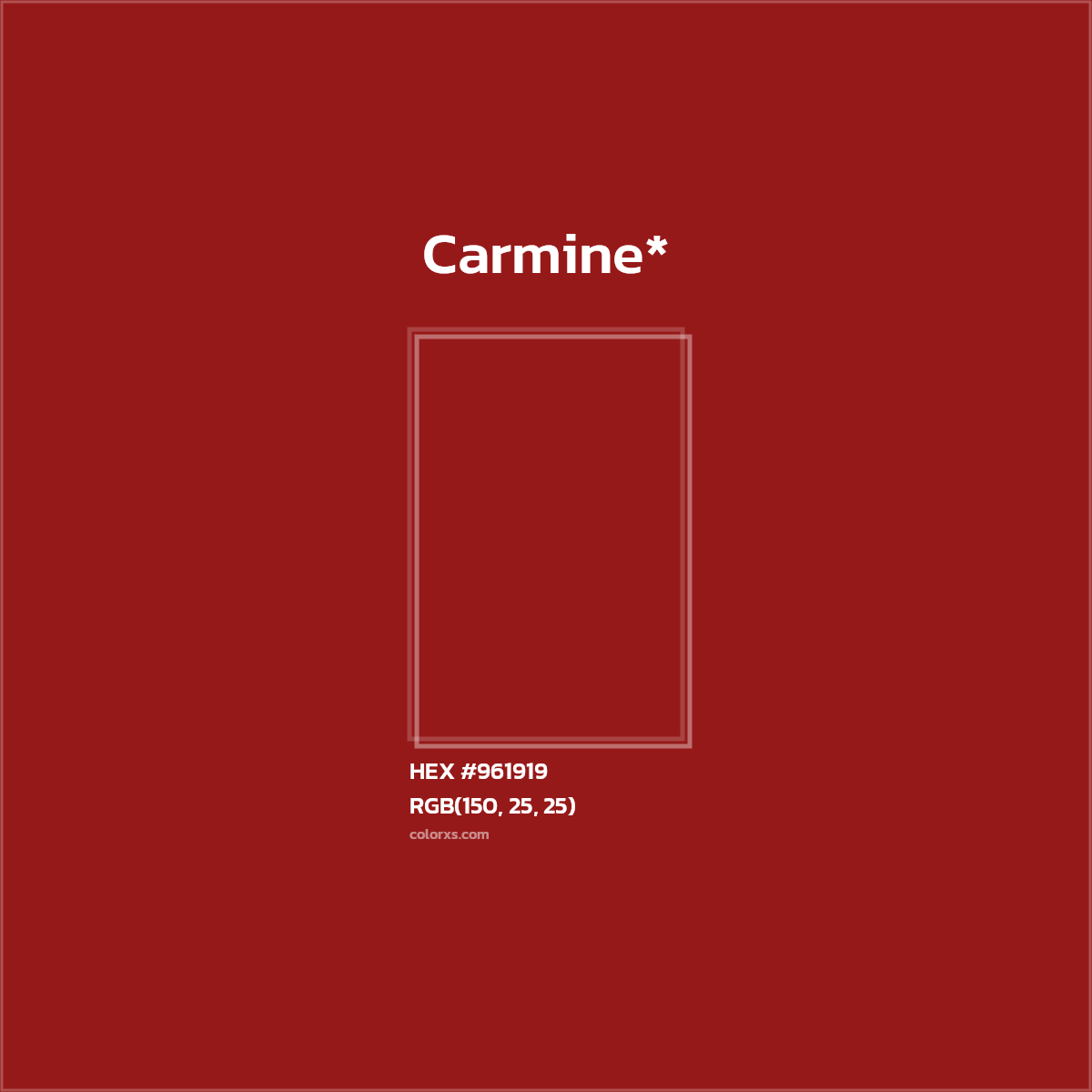 #961919 hex color. RGB, RYB, CMYK, HSL, HSV codes and color conversions. Matching color names, palettes, paints.