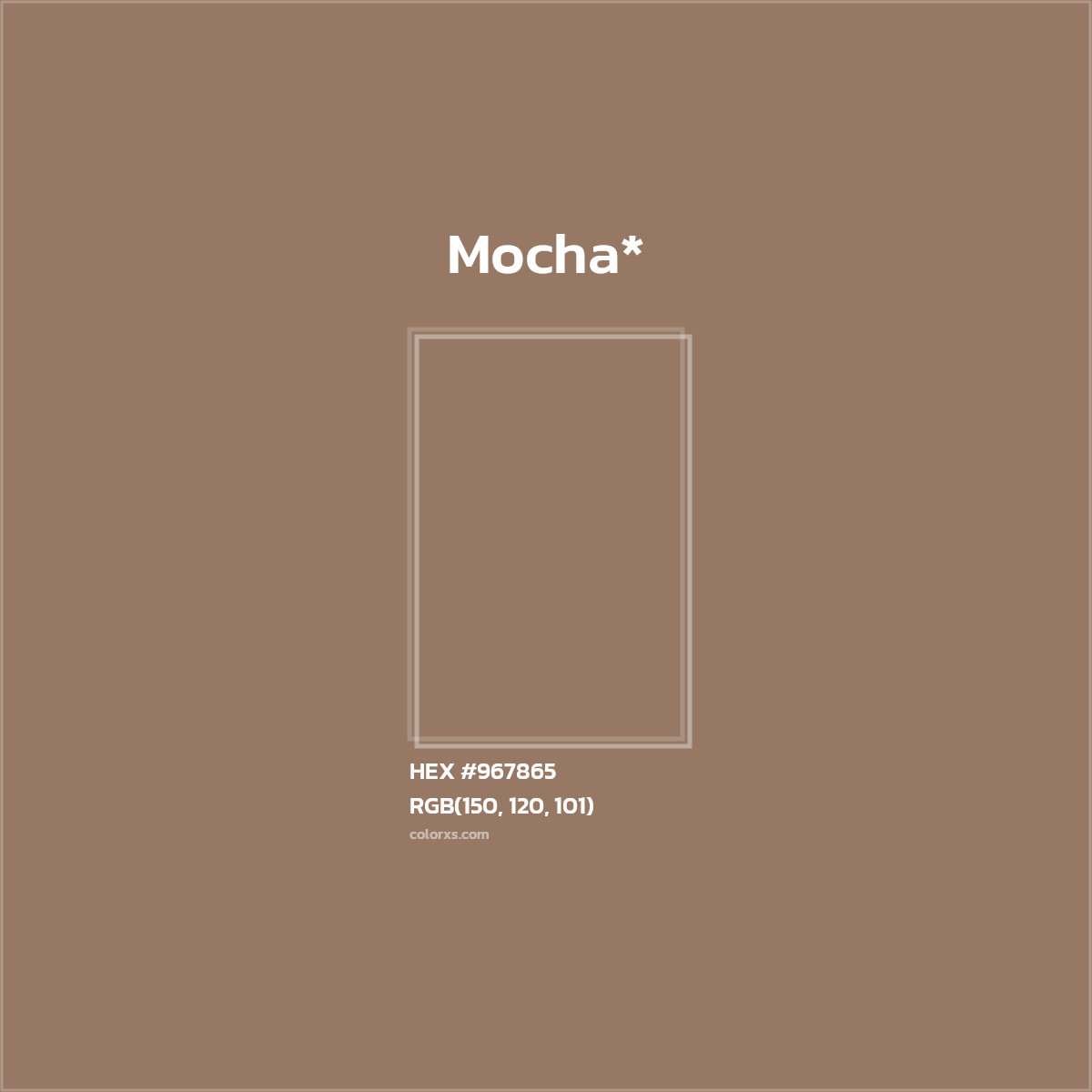 #967865 hex color. RGB, RYB, CMYK, HSL, HSV codes and color conversions. Matching color names, palettes, paints.
