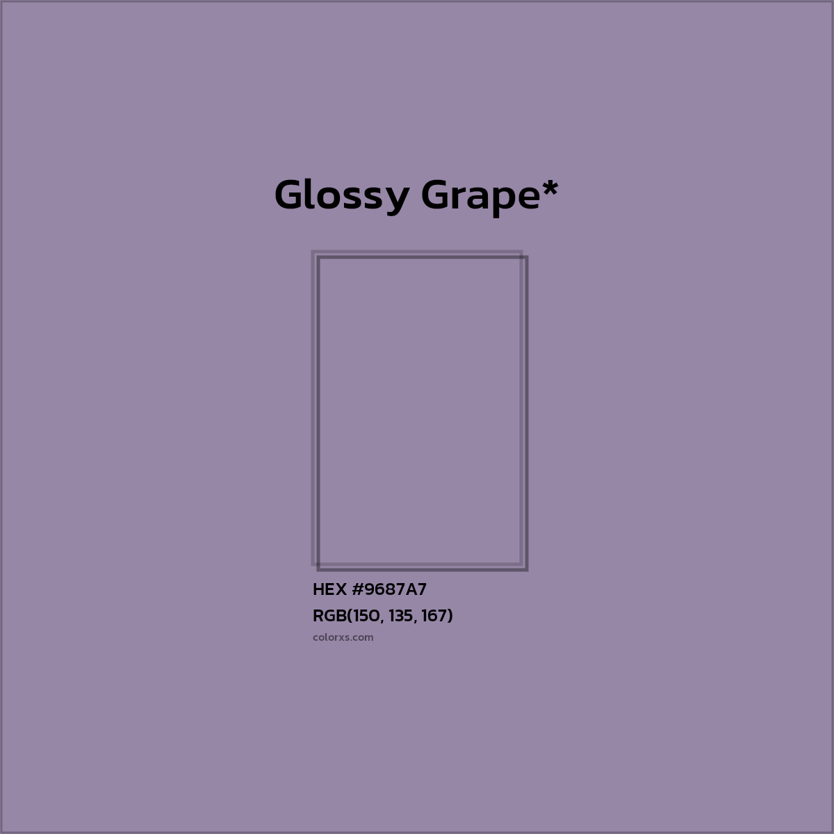 #9687A7 hex color. RGB, RYB, CMYK, HSL, HSV codes and color conversions. Matching color names, palettes, paints.