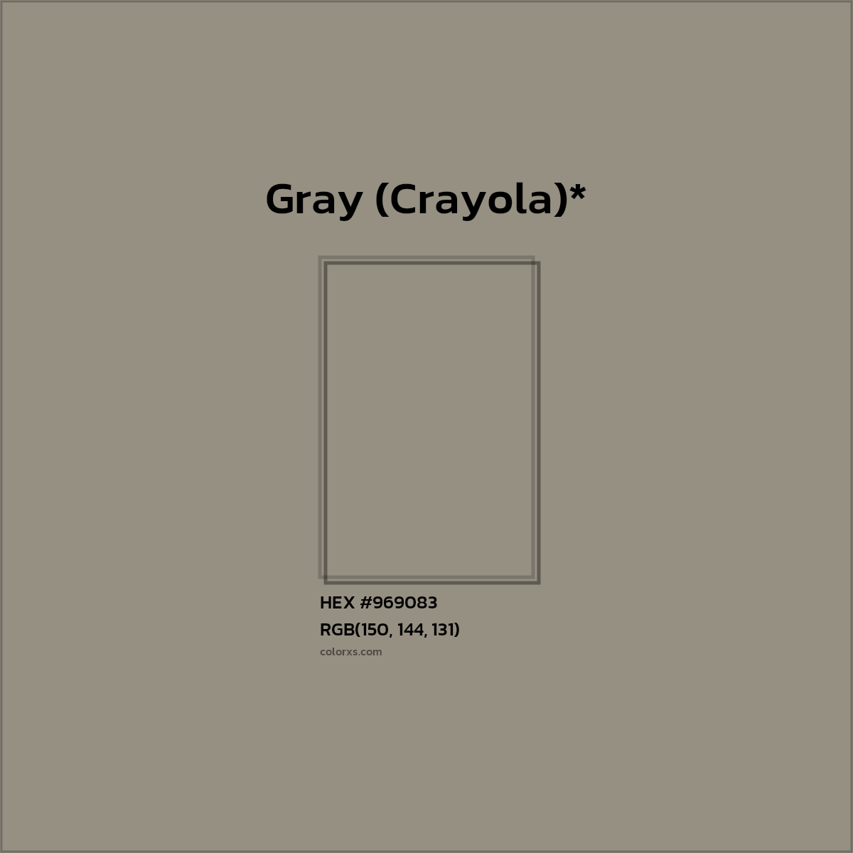#969083 hex color. RGB, RYB, CMYK, HSL, HSV codes and color conversions. Matching color names, palettes, paints.