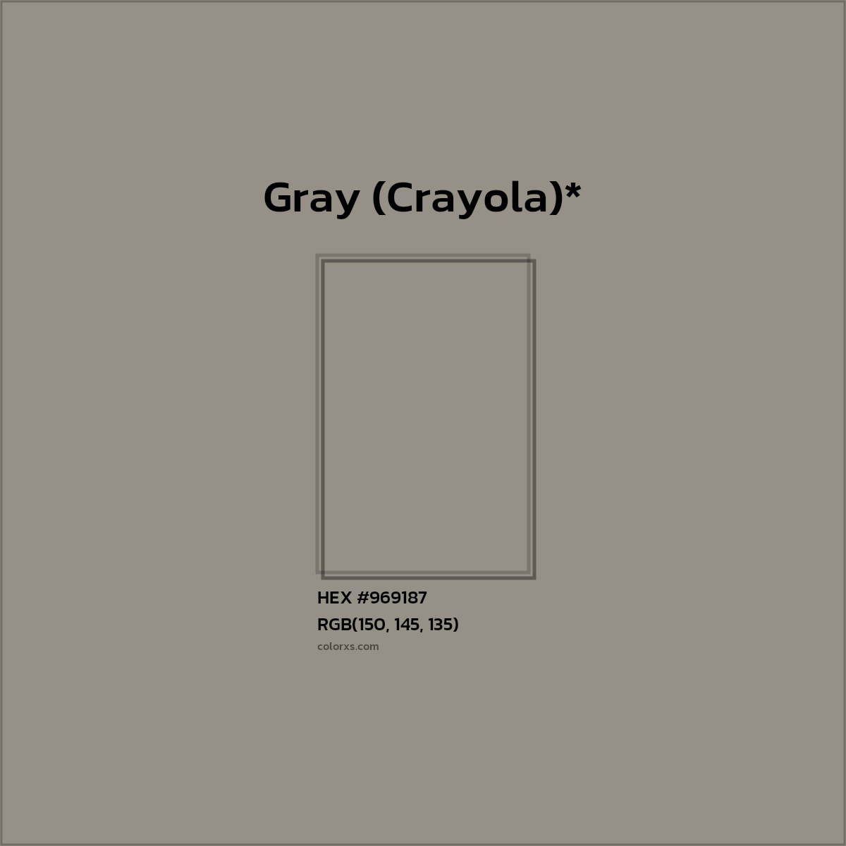 #969187 hex color. RGB, RYB, CMYK, HSL, HSV codes and color conversions. Matching color names, palettes, paints.
