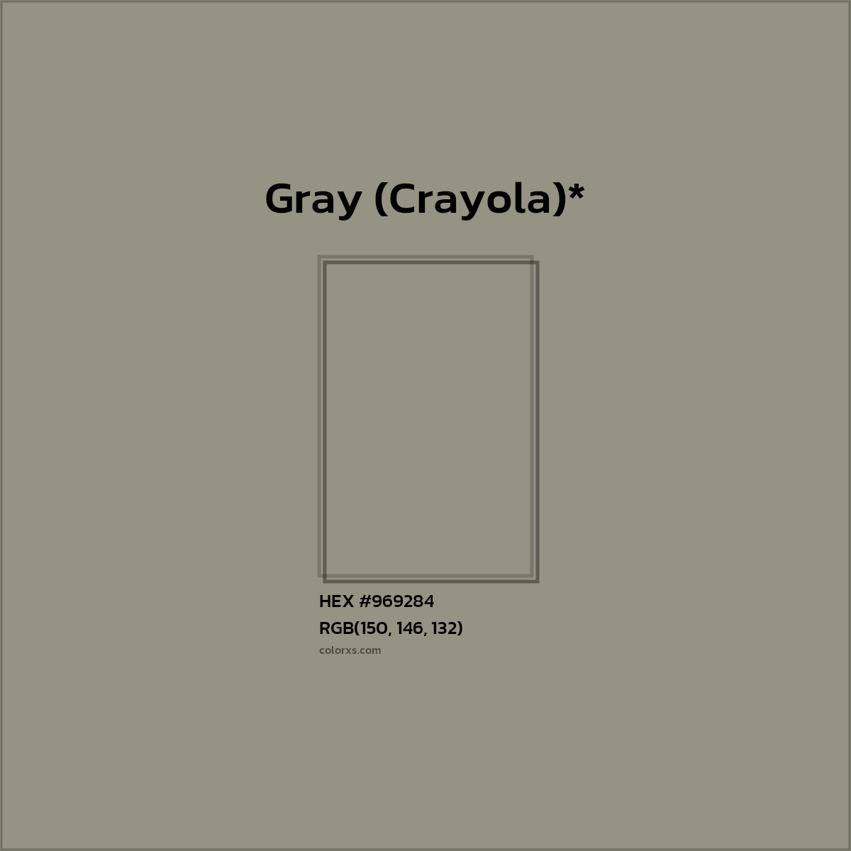 #969284 hex color. RGB, RYB, CMYK, HSL, HSV codes and color conversions. Matching color names, palettes, paints.