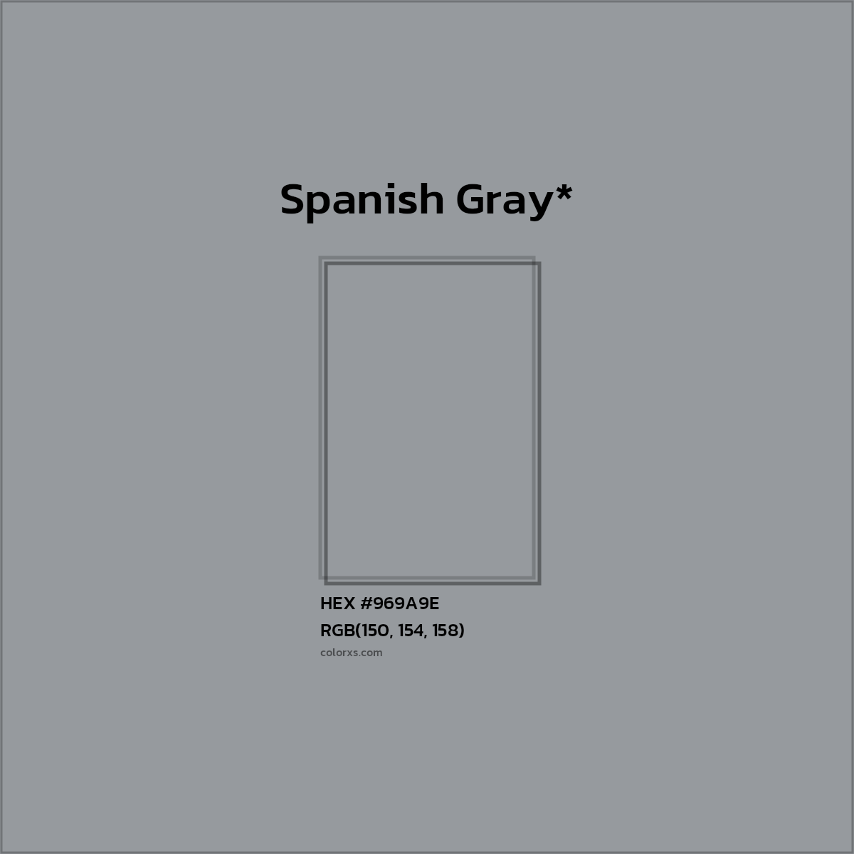 #969A9E hex color. RGB, RYB, CMYK, HSL, HSV codes and color conversions. Matching color names, palettes, paints.