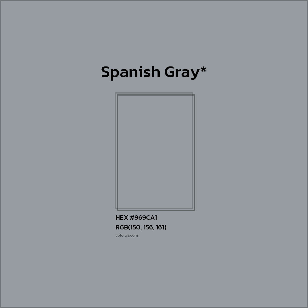 #969CA1 hex color. RGB, RYB, CMYK, HSL, HSV codes and color conversions. Matching color names, palettes, paints.