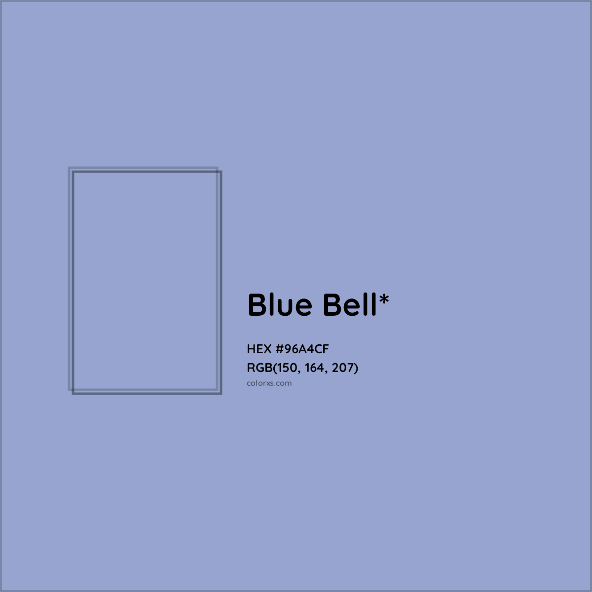 #96A4CF hex color. RGB, RYB, CMYK, HSL, HSV codes and color conversions. Matching color names, palettes, paints.