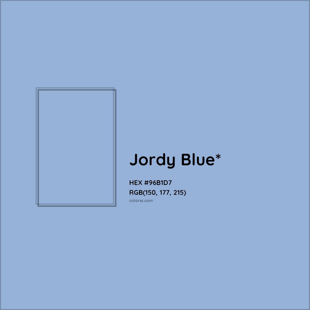 #96B1D7 hex color. RGB, RYB, CMYK, HSL, HSV codes and color conversions. Matching color names, palettes, paints.