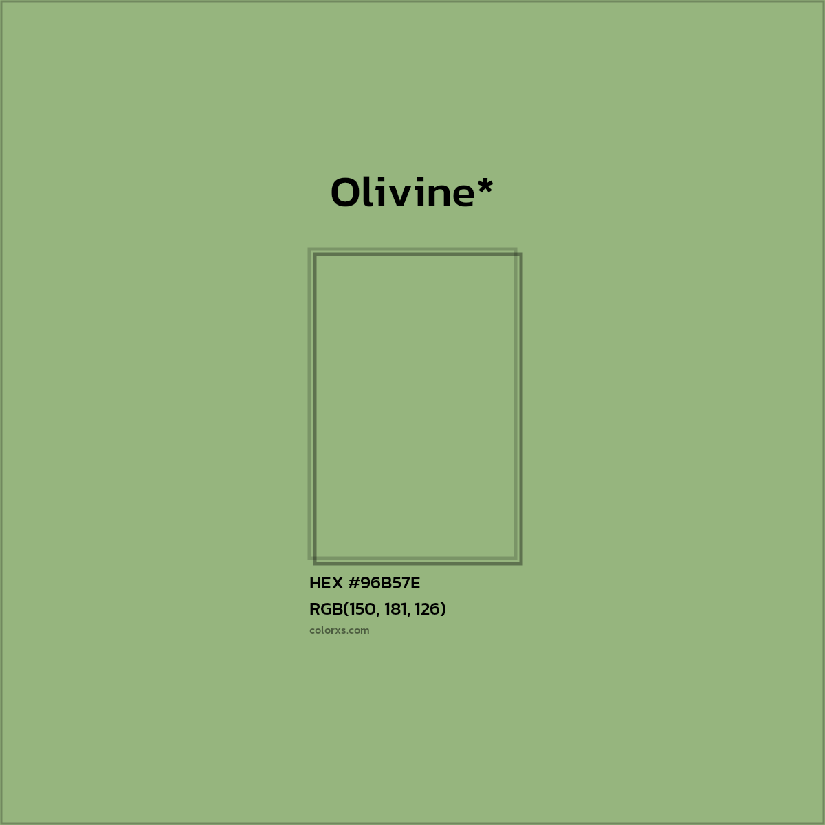 #96B57E hex color. RGB, RYB, CMYK, HSL, HSV codes and color conversions. Matching color names, palettes, paints.