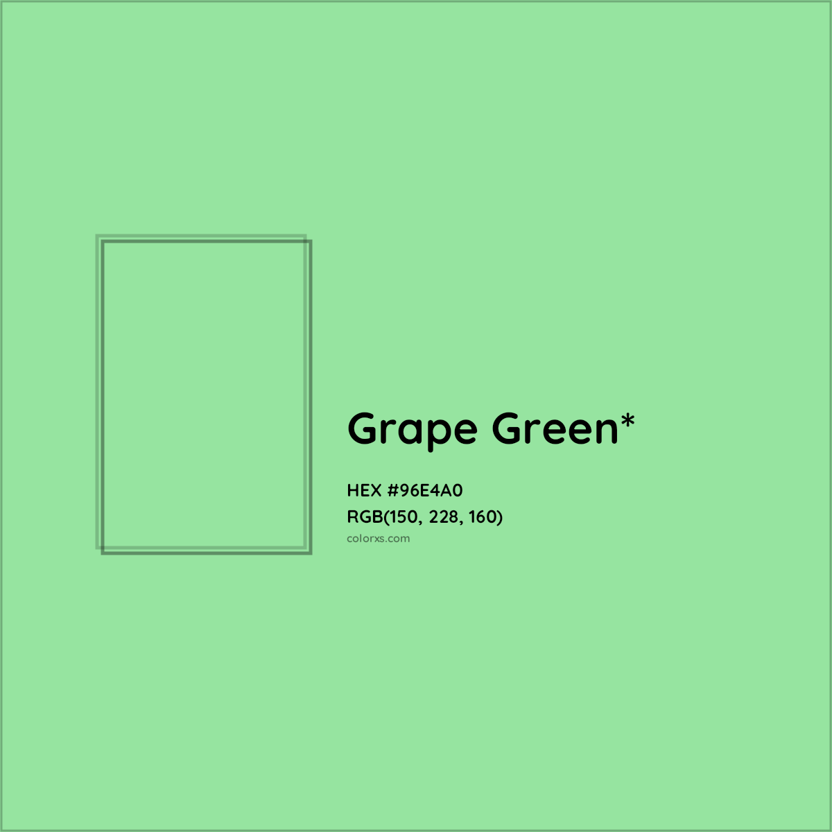 #96E4A0 hex color. RGB, RYB, CMYK, HSL, HSV codes and color conversions. Matching color names, palettes, paints.