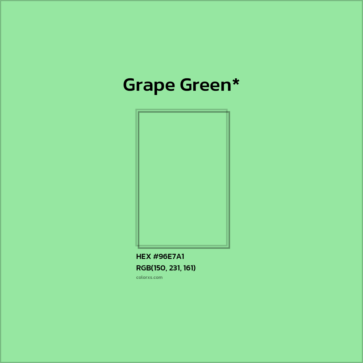 #96E7A1 hex color. RGB, RYB, CMYK, HSL, HSV codes and color conversions. Matching color names, palettes, paints.