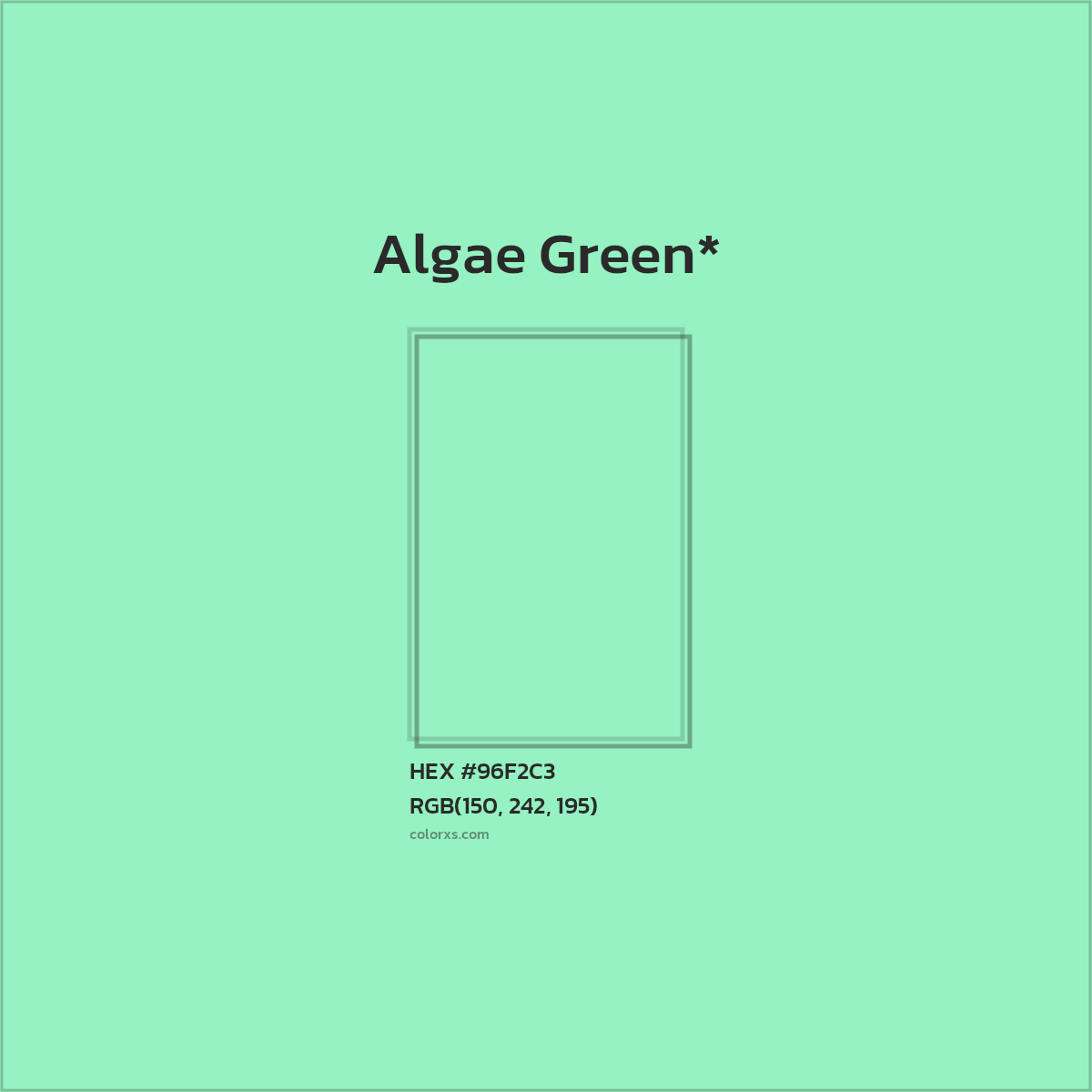 #96F2C3 hex color. RGB, RYB, CMYK, HSL, HSV codes and color conversions. Matching color names, palettes, paints.