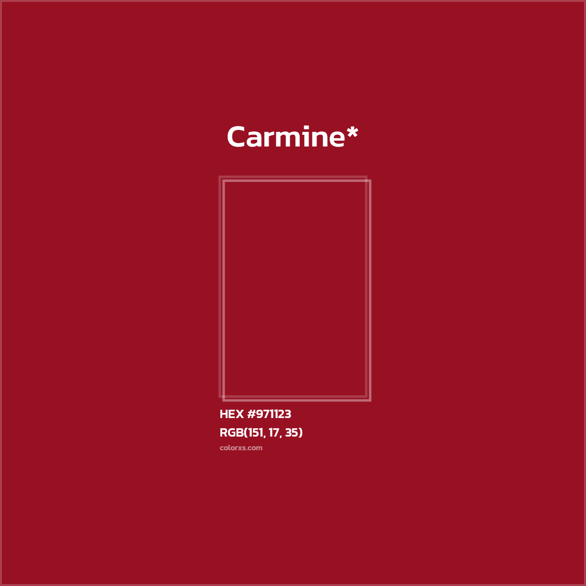 #971123 hex color. RGB, RYB, CMYK, HSL, HSV codes and color conversions. Matching color names, palettes, paints.
