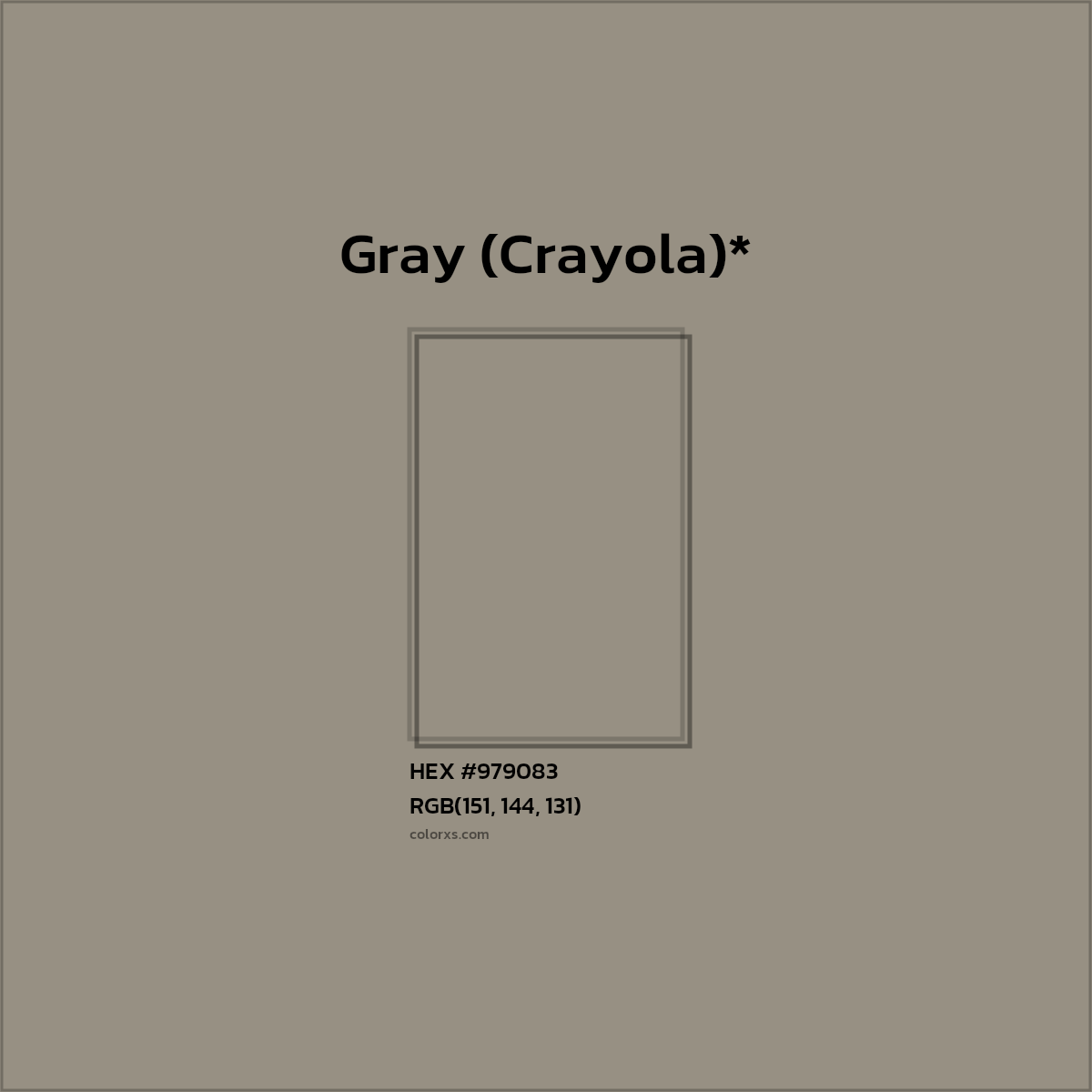 #979083 hex color. RGB, RYB, CMYK, HSL, HSV codes and color conversions. Matching color names, palettes, paints.