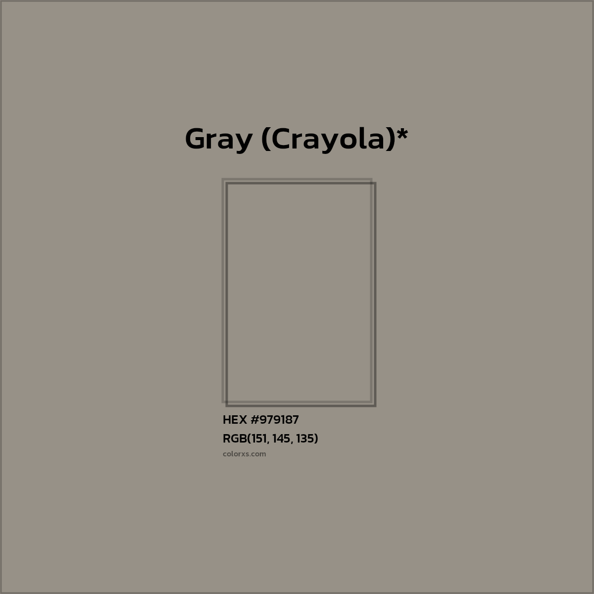 #979187 hex color. RGB, RYB, CMYK, HSL, HSV codes and color conversions. Matching color names, palettes, paints.