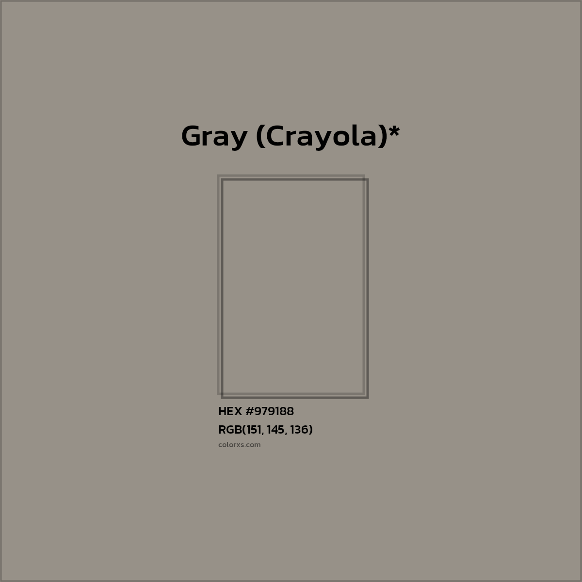 #979188 hex color. RGB, RYB, CMYK, HSL, HSV codes and color conversions. Matching color names, palettes, paints.