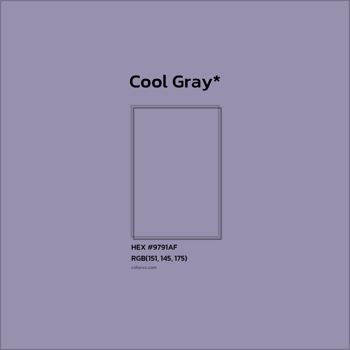 #9791AF hex color. RGB, RYB, CMYK, HSL, HSV codes and color conversions. Matching color names, palettes, paints.