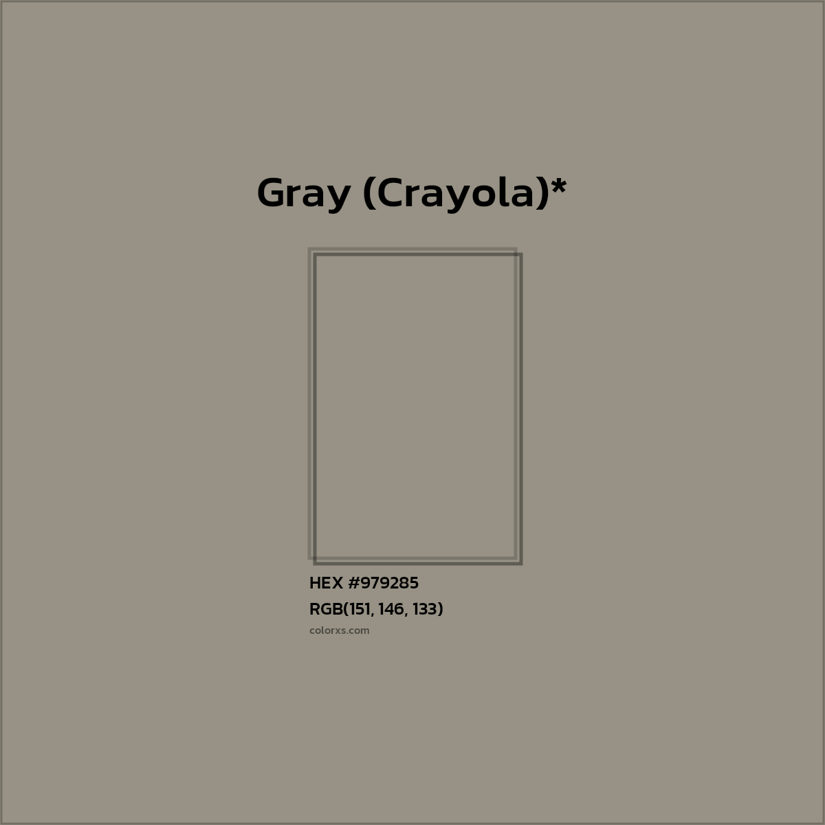 #979285 hex color. RGB, RYB, CMYK, HSL, HSV codes and color conversions. Matching color names, palettes, paints.