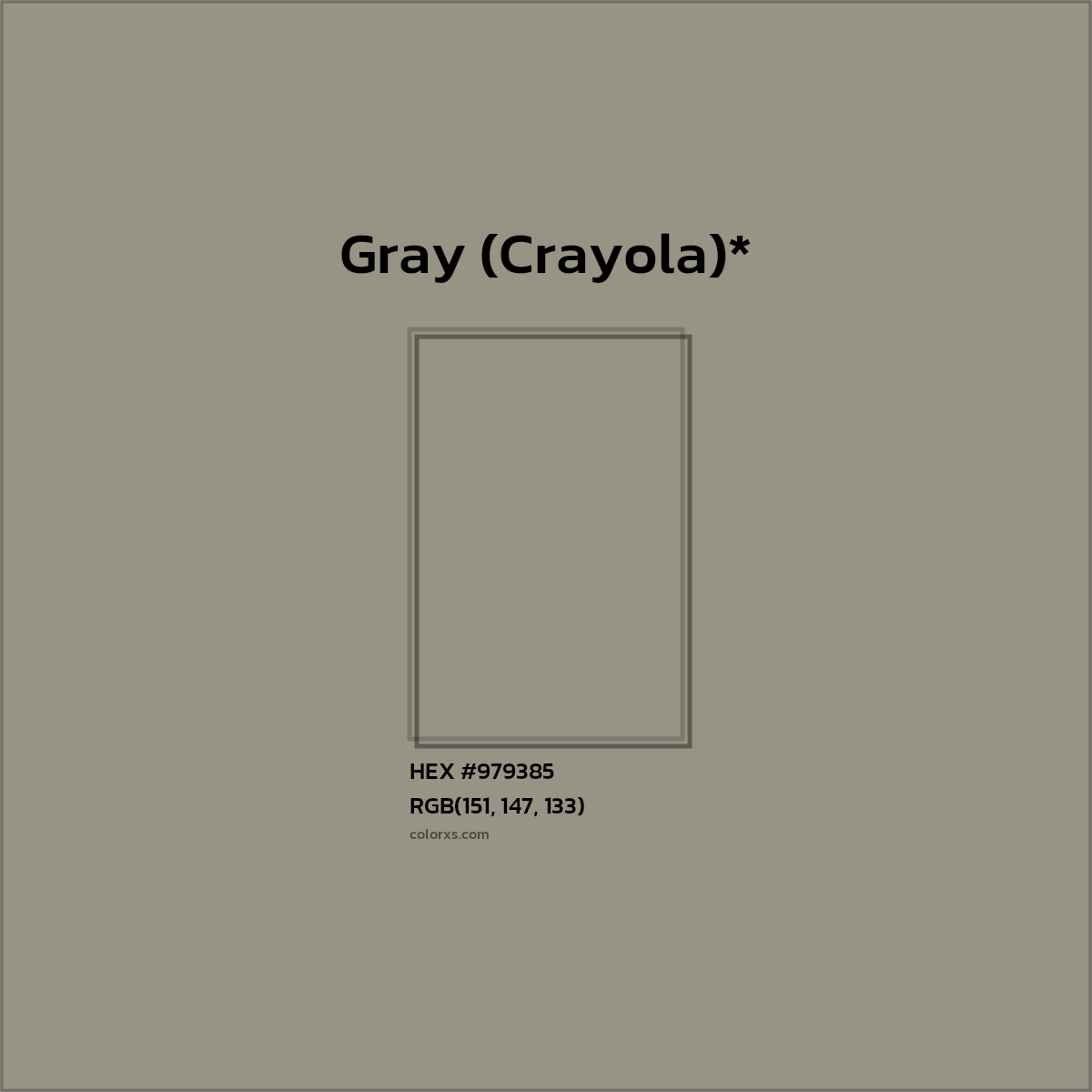 #979385 hex color. RGB, RYB, CMYK, HSL, HSV codes and color conversions. Matching color names, palettes, paints.
