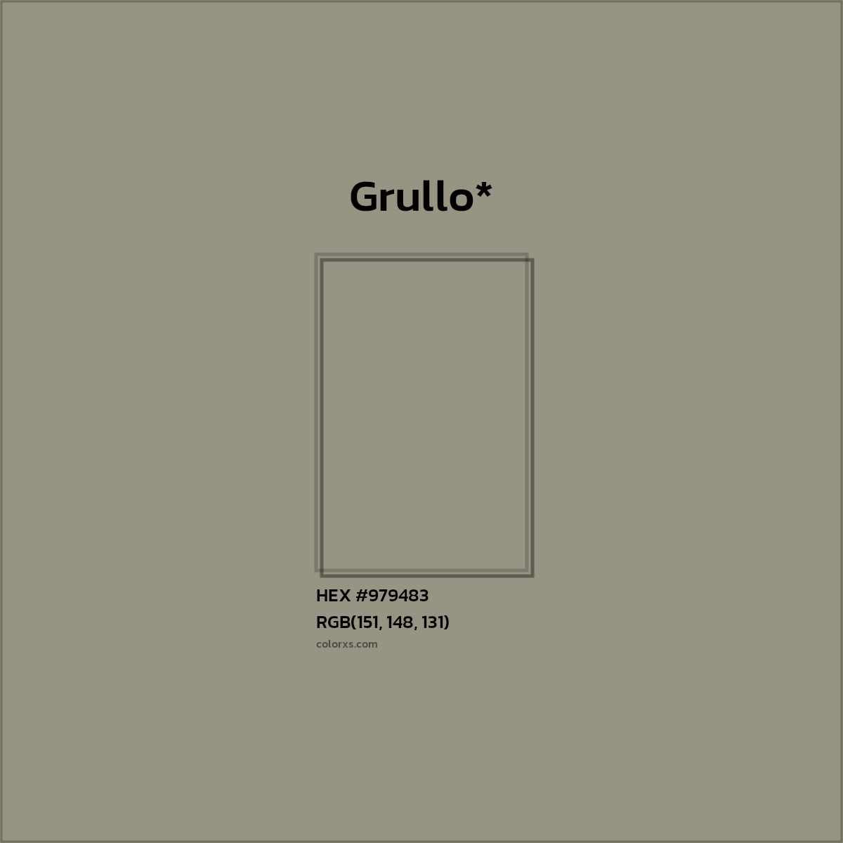 #979483 hex color. RGB, RYB, CMYK, HSL, HSV codes and color conversions. Matching color names, palettes, paints.