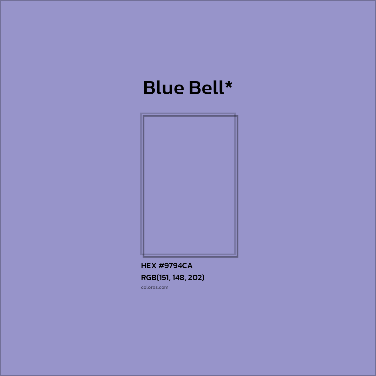 #9794CA hex color. RGB, RYB, CMYK, HSL, HSV codes and color conversions. Matching color names, palettes, paints.