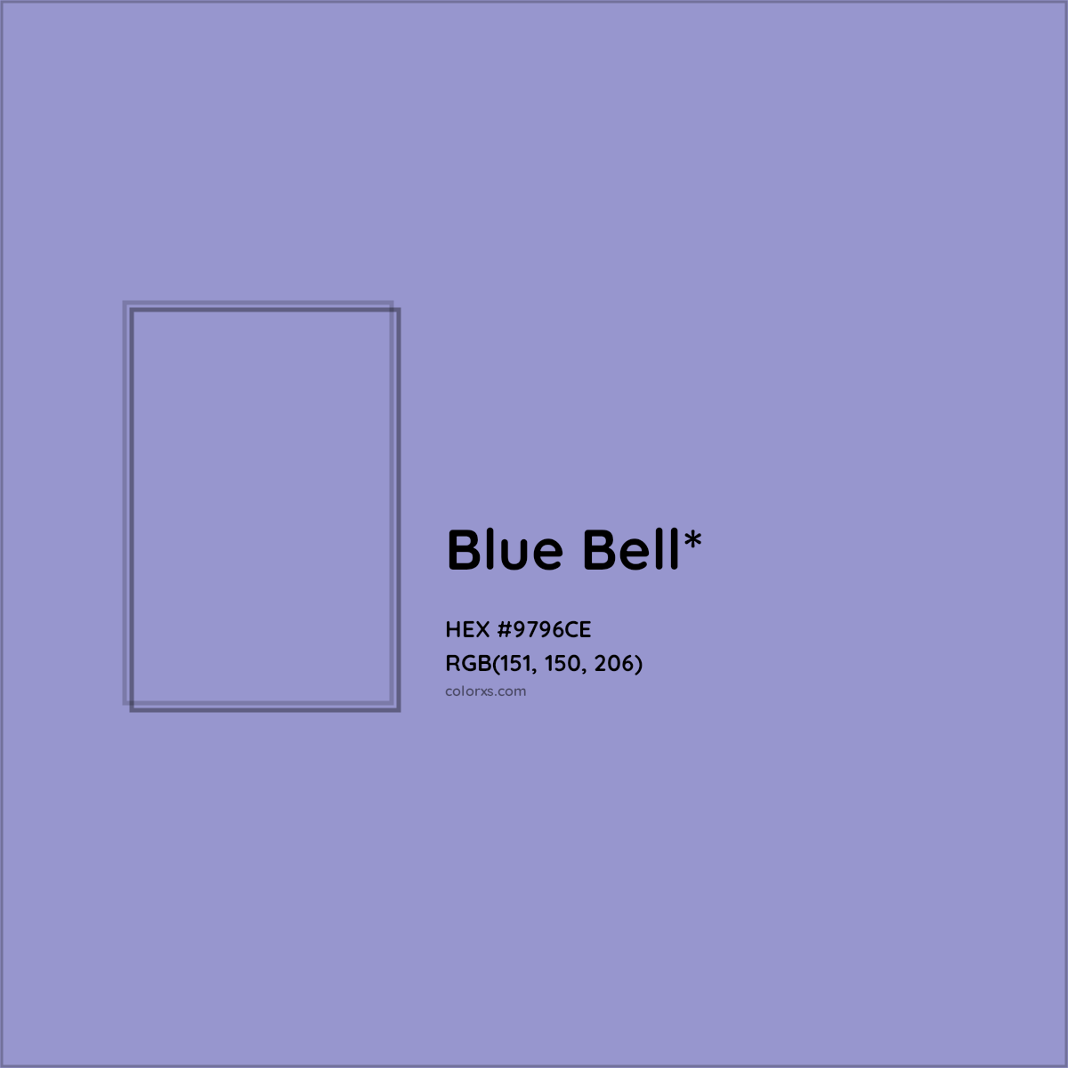 #9796CE hex color. RGB, RYB, CMYK, HSL, HSV codes and color conversions. Matching color names, palettes, paints.