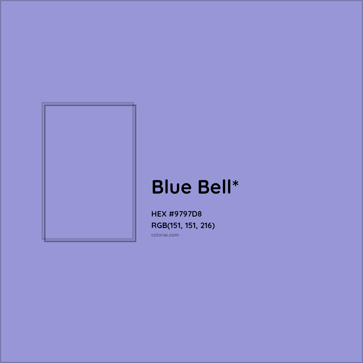 #9797D8 hex color. RGB, RYB, CMYK, HSL, HSV codes and color conversions. Matching color names, palettes, paints.