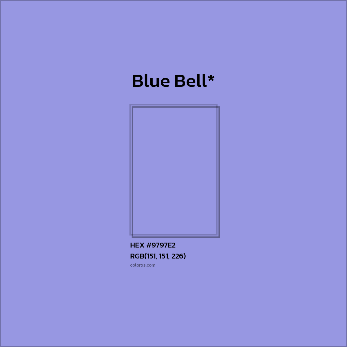 #9797E2 hex color. RGB, RYB, CMYK, HSL, HSV codes and color conversions. Matching color names, palettes, paints.