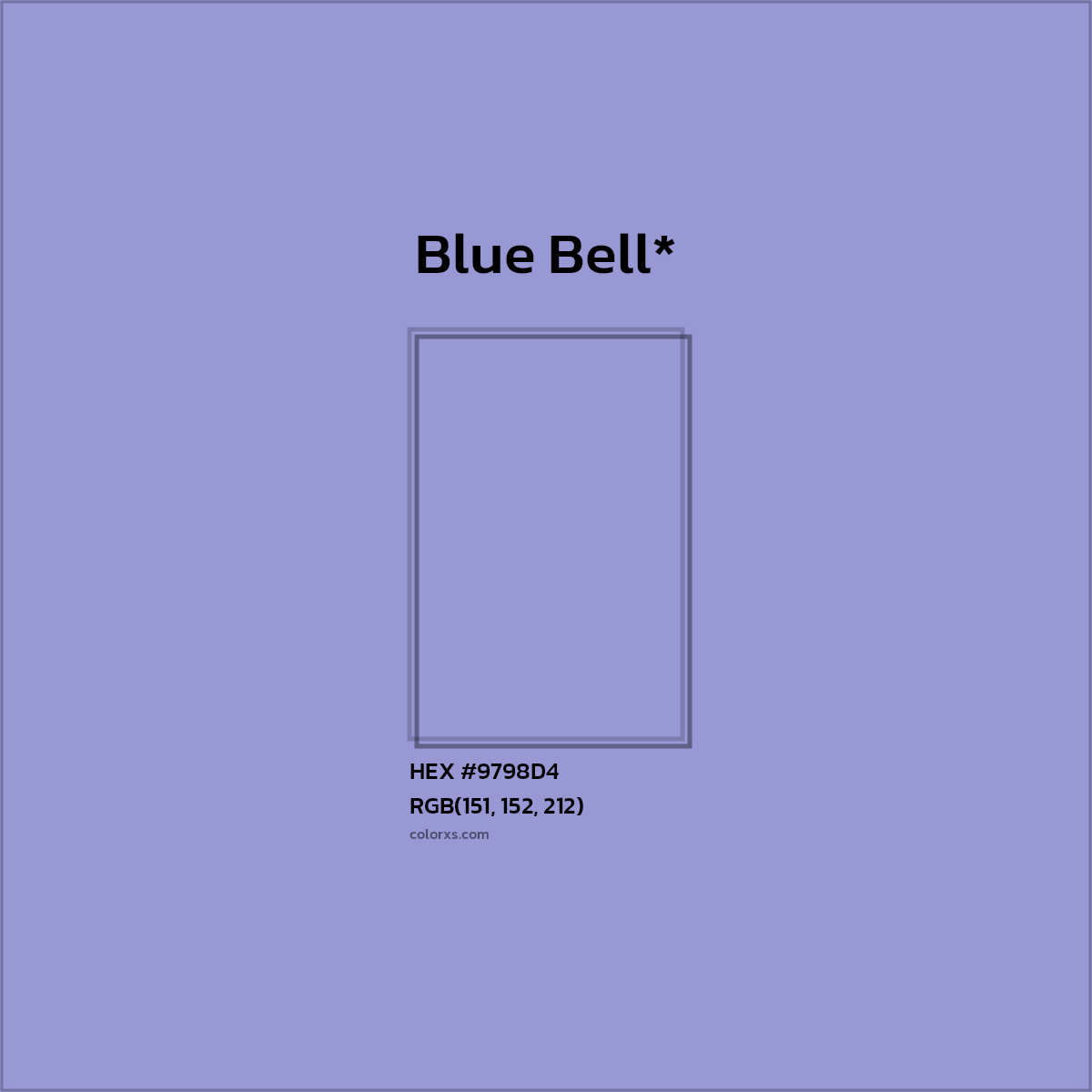 #9798D4 hex color. RGB, RYB, CMYK, HSL, HSV codes and color conversions. Matching color names, palettes, paints.