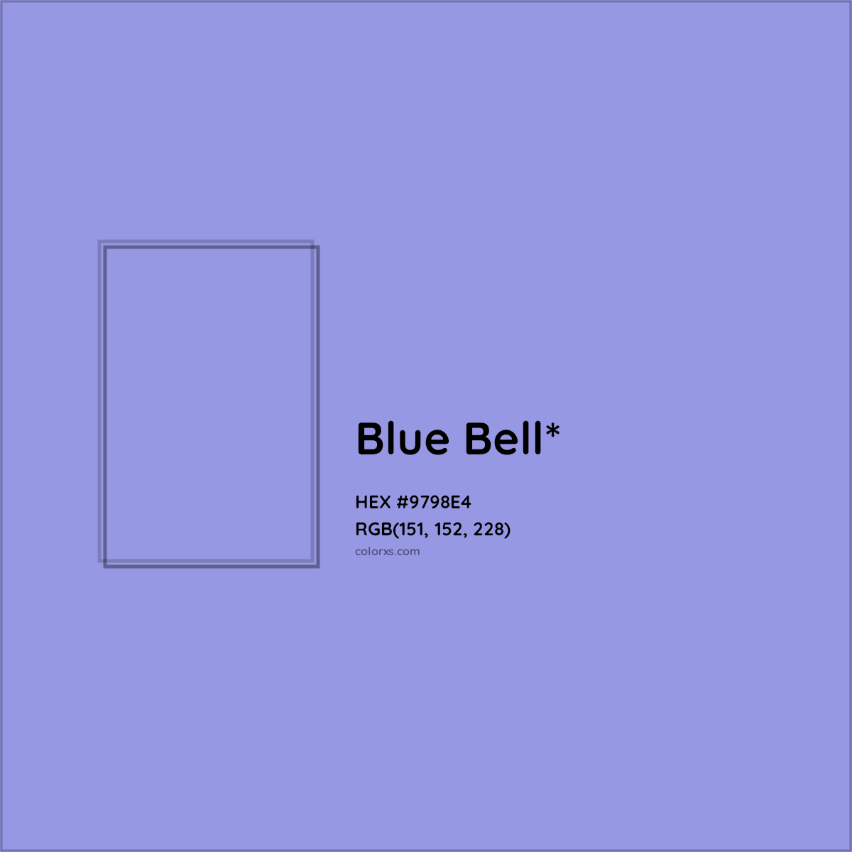 #9798E4 hex color. RGB, RYB, CMYK, HSL, HSV codes and color conversions. Matching color names, palettes, paints.