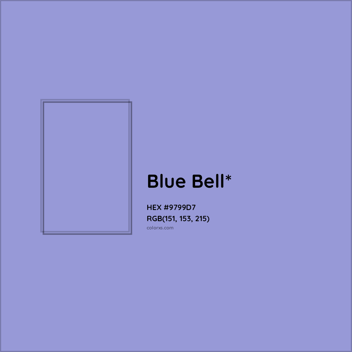#9799D7 hex color. RGB, RYB, CMYK, HSL, HSV codes and color conversions. Matching color names, palettes, paints.