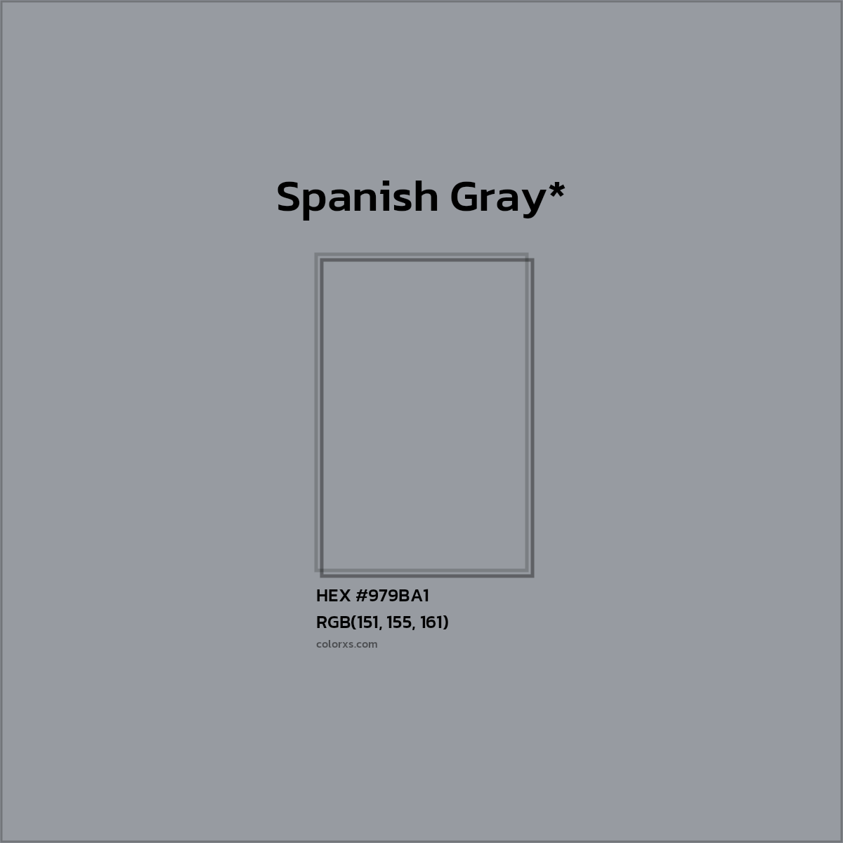 #979BA1 hex color. RGB, RYB, CMYK, HSL, HSV codes and color conversions. Matching color names, palettes, paints.