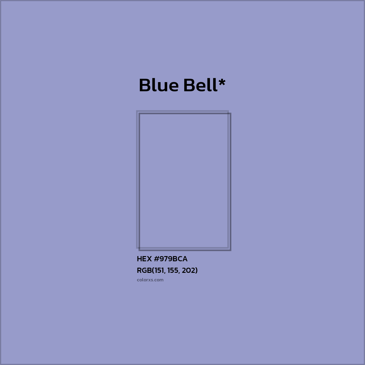 #979BCA hex color. RGB, RYB, CMYK, HSL, HSV codes and color conversions. Matching color names, palettes, paints.