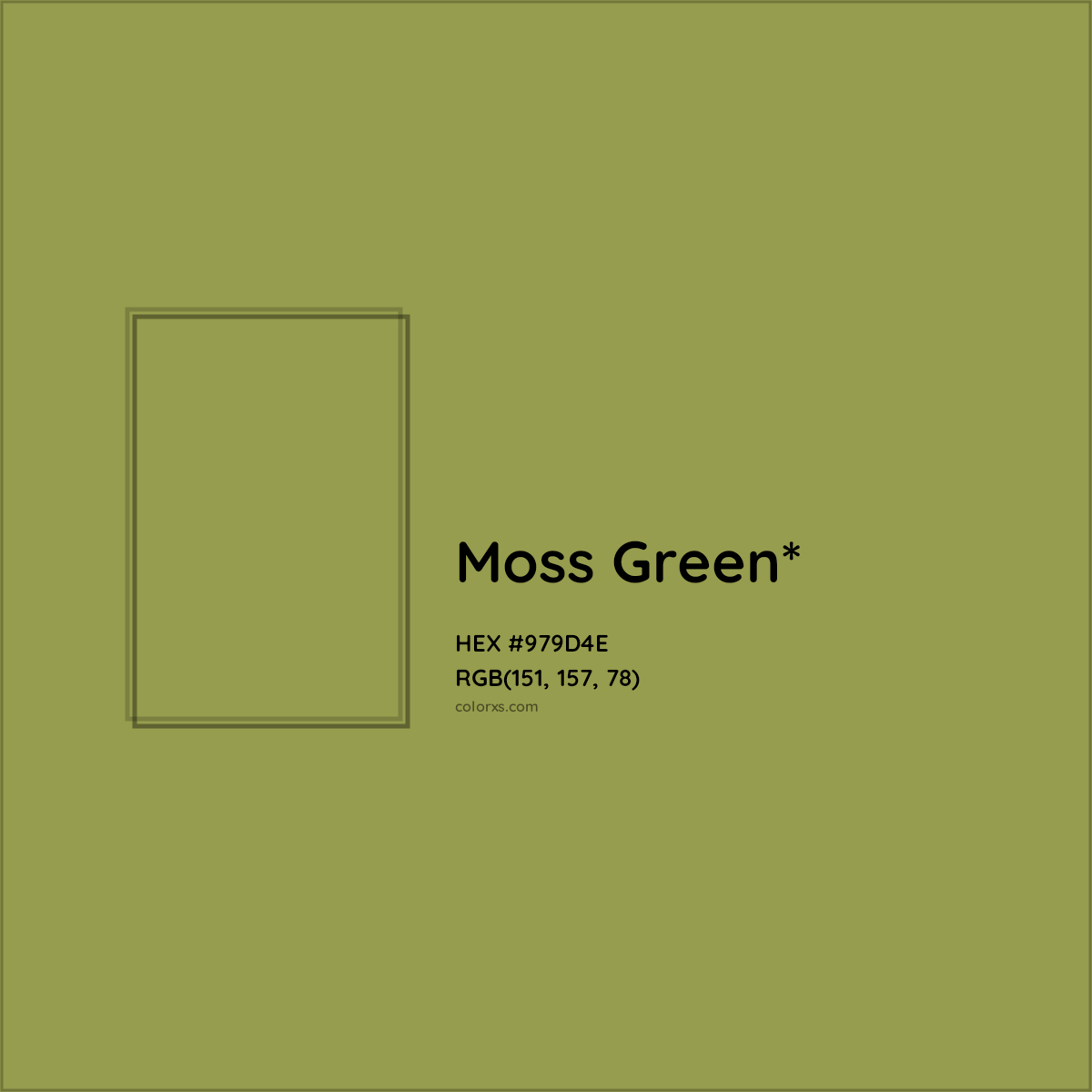 #979D4E hex color. RGB, RYB, CMYK, HSL, HSV codes and color conversions. Matching color names, palettes, paints.