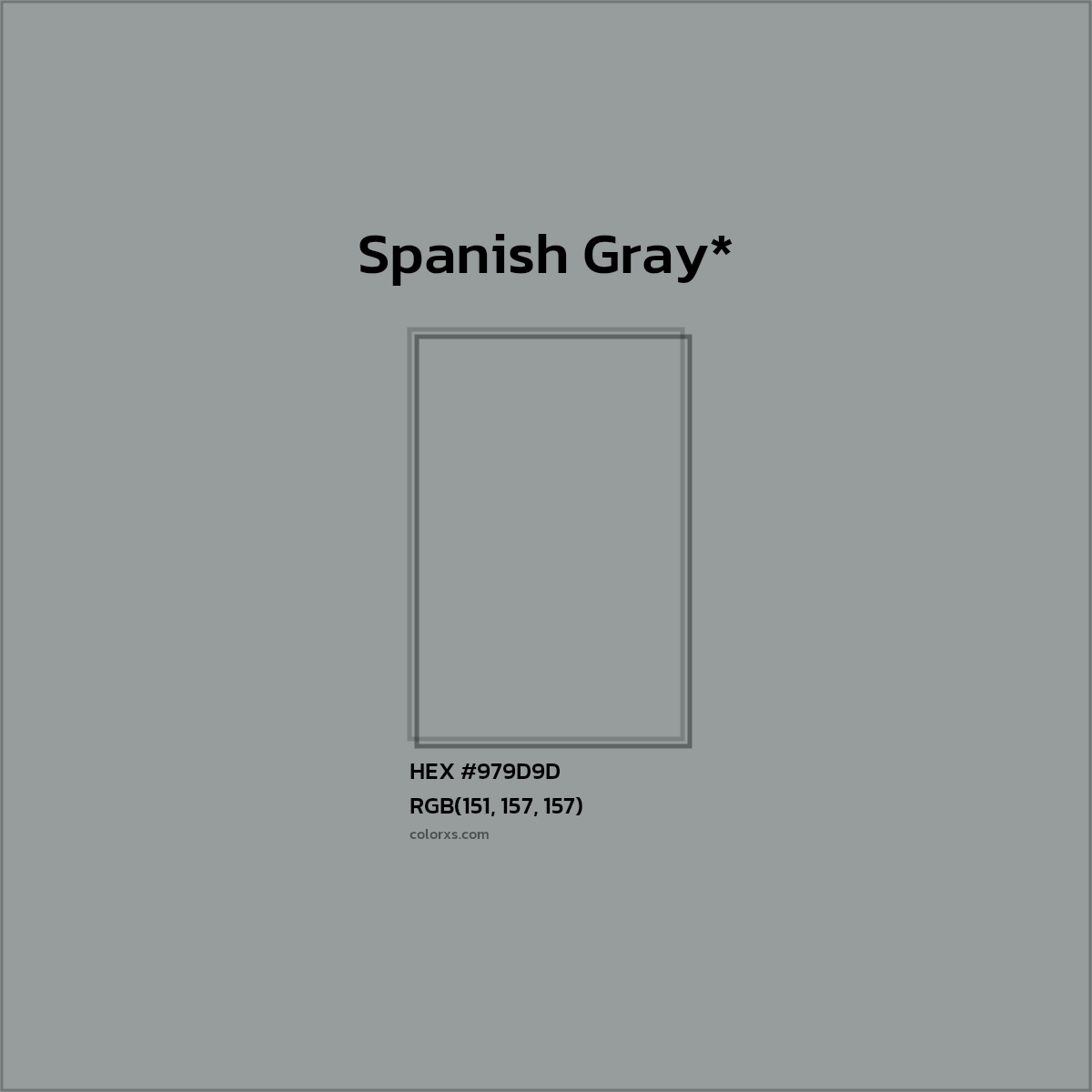 #979D9D hex color. RGB, RYB, CMYK, HSL, HSV codes and color conversions. Matching color names, palettes, paints.