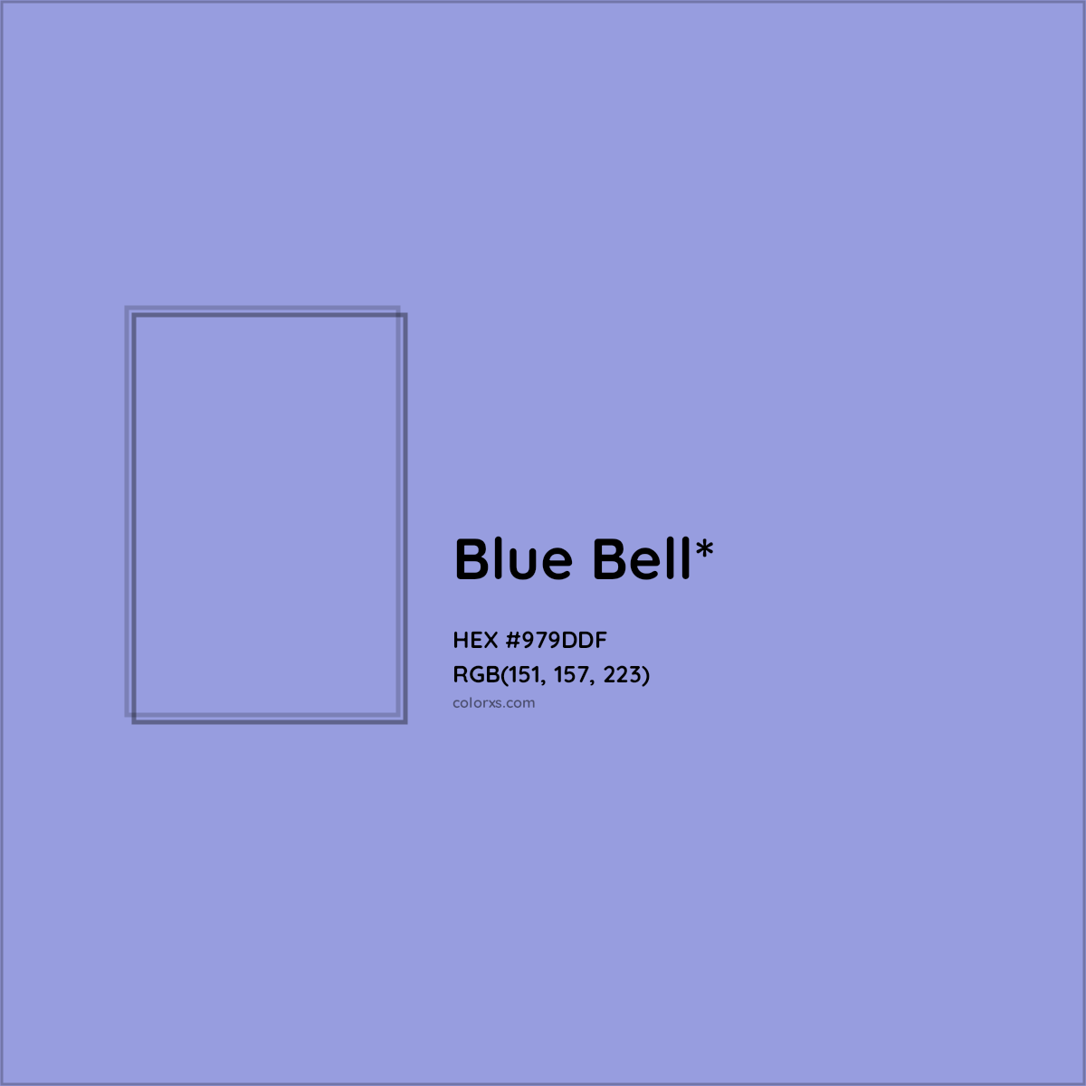 #979DDF hex color. RGB, RYB, CMYK, HSL, HSV codes and color conversions. Matching color names, palettes, paints.