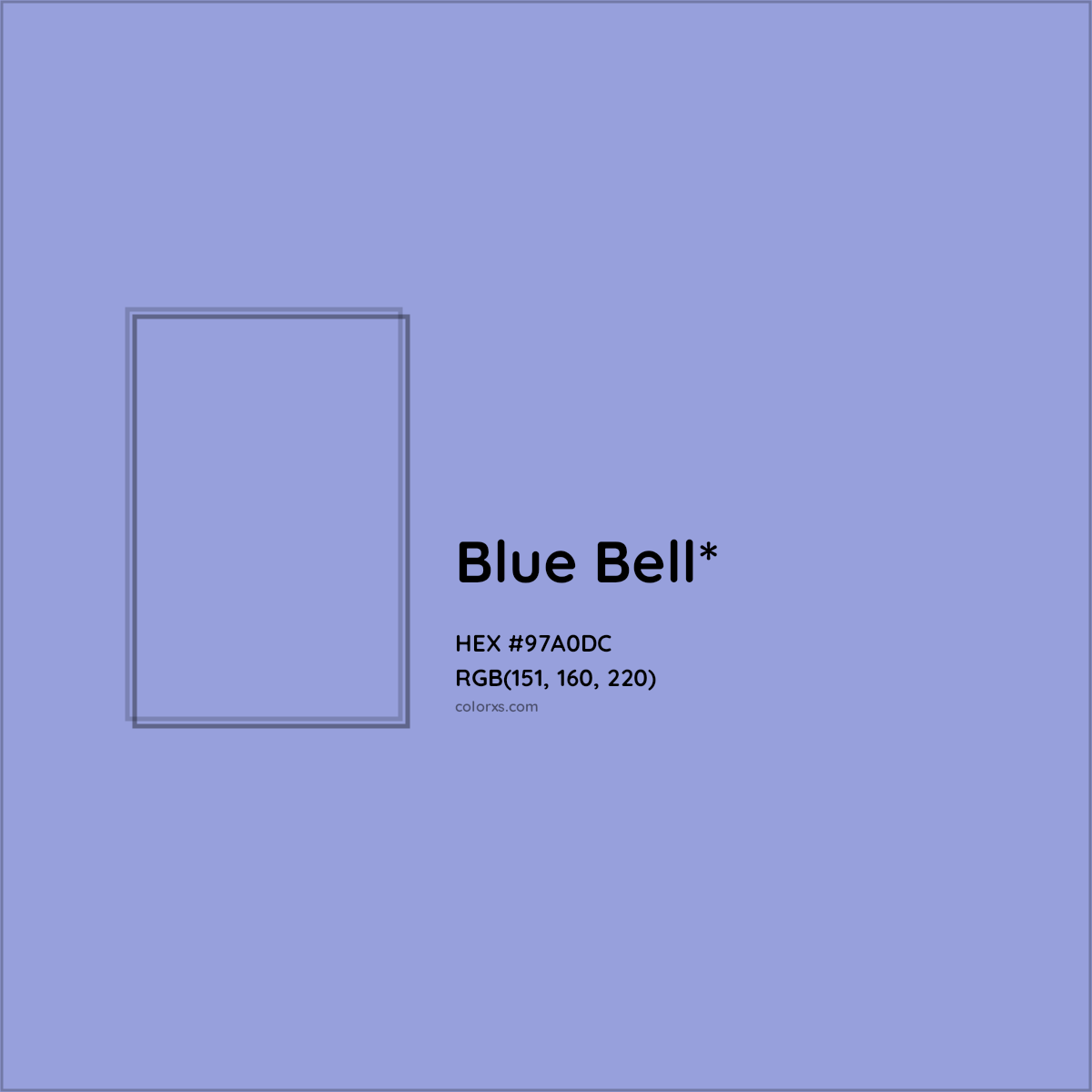#97A0DC hex color. RGB, RYB, CMYK, HSL, HSV codes and color conversions. Matching color names, palettes, paints.