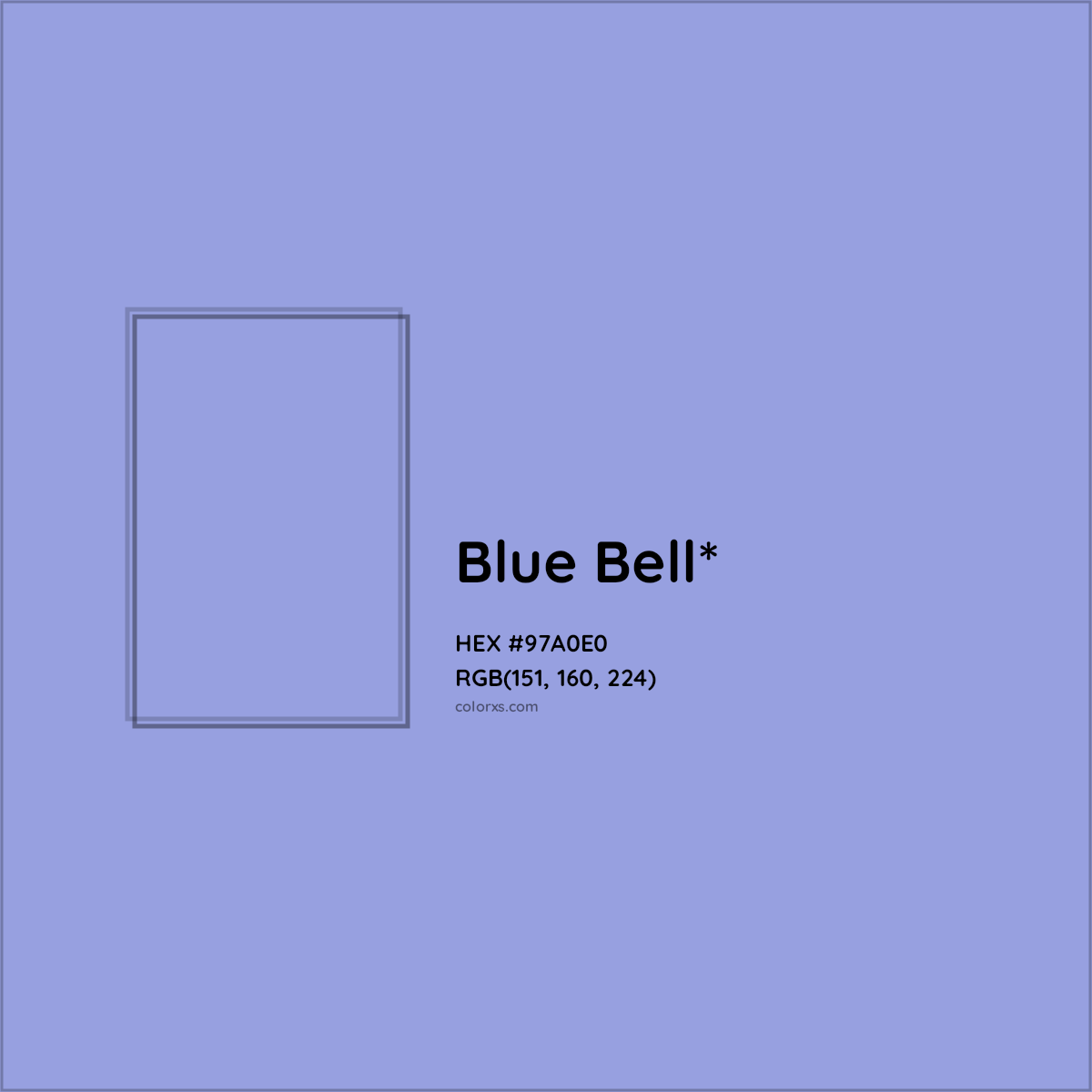 #97A0E0 hex color. RGB, RYB, CMYK, HSL, HSV codes and color conversions. Matching color names, palettes, paints.