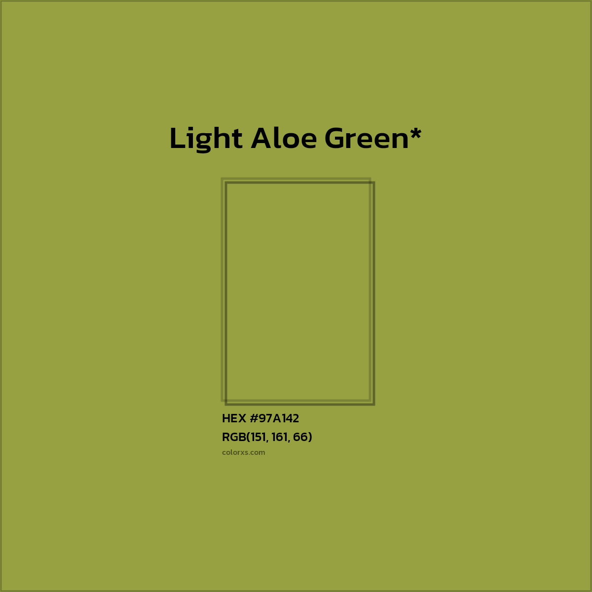 #97A142 hex color. RGB, RYB, CMYK, HSL, HSV codes and color conversions. Matching color names, palettes, paints.