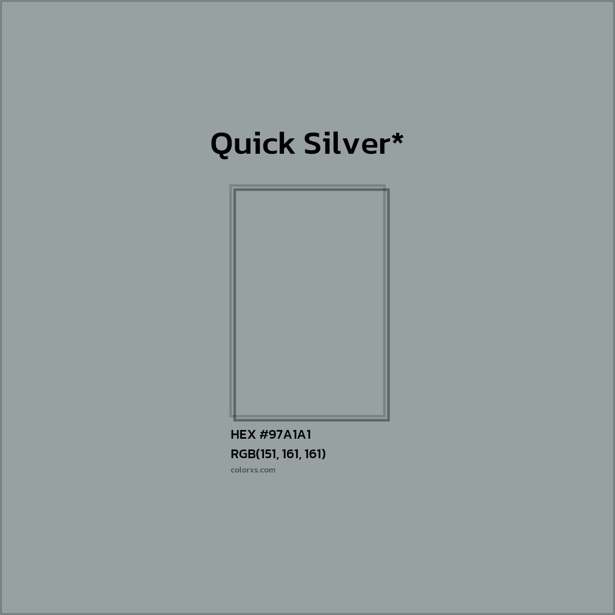 #97A1A1 hex color. RGB, RYB, CMYK, HSL, HSV codes and color conversions. Matching color names, palettes, paints.