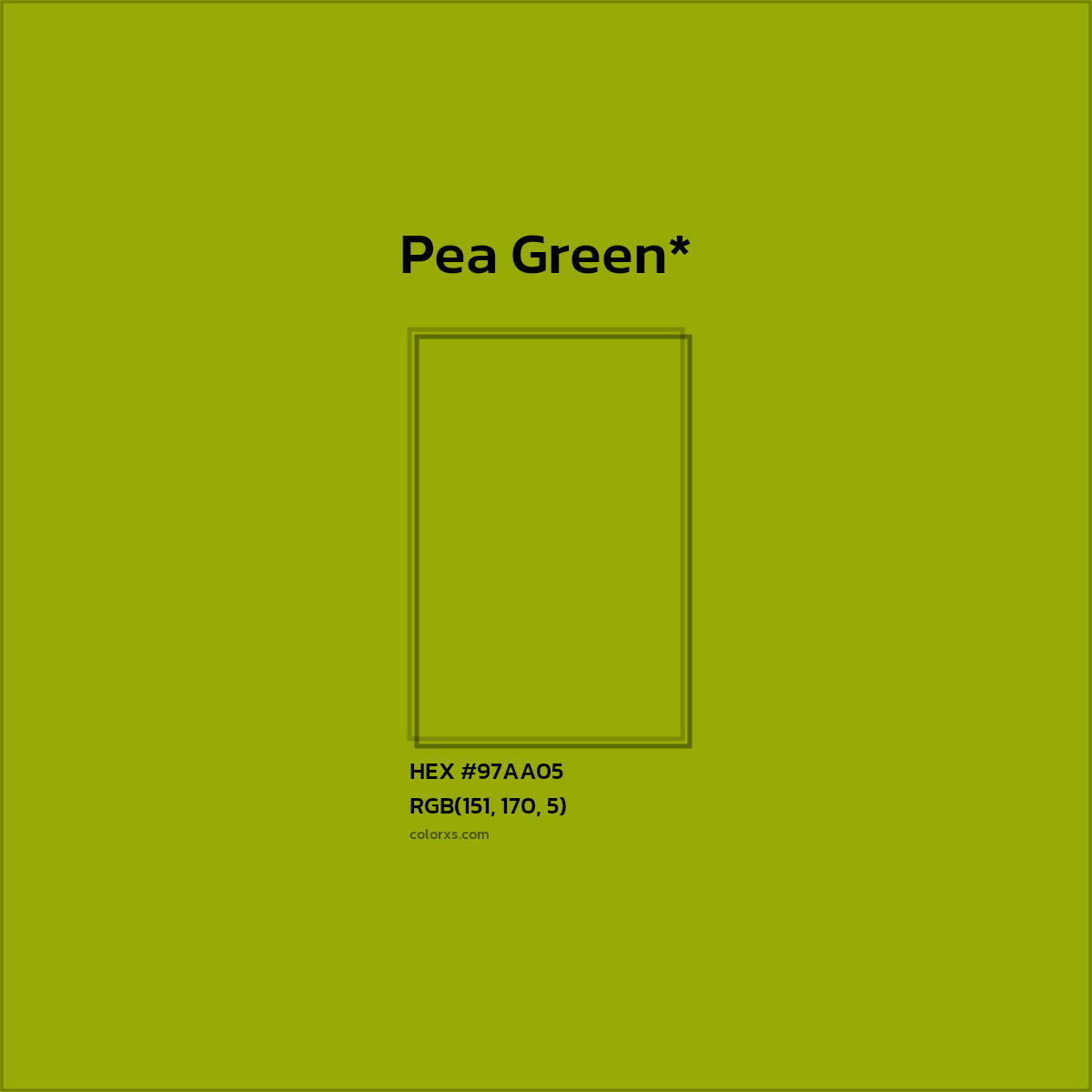 #97AA05 hex color. RGB, RYB, CMYK, HSL, HSV codes and color conversions. Matching color names, palettes, paints.