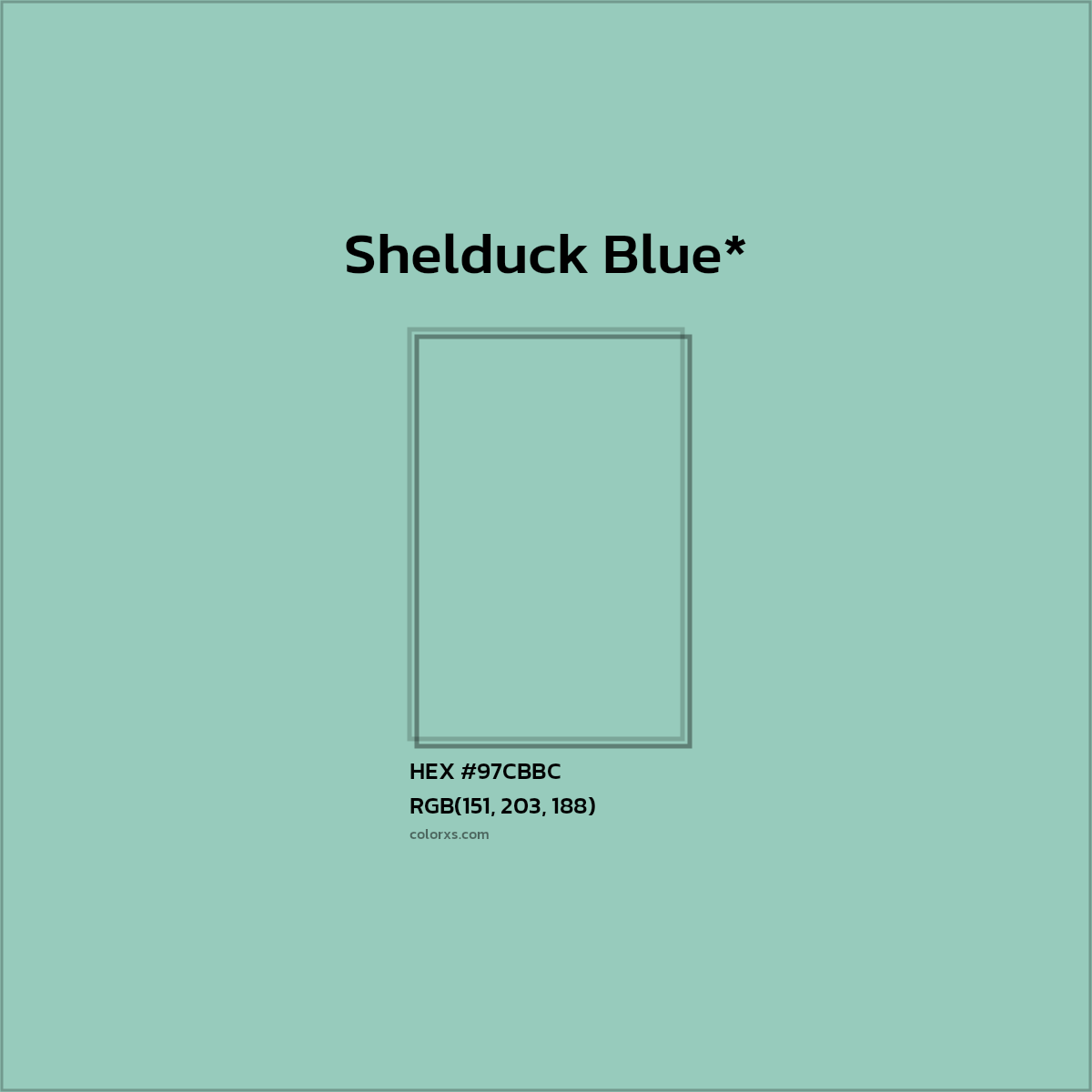 #97CBBC hex color. RGB, RYB, CMYK, HSL, HSV codes and color conversions. Matching color names, palettes, paints.