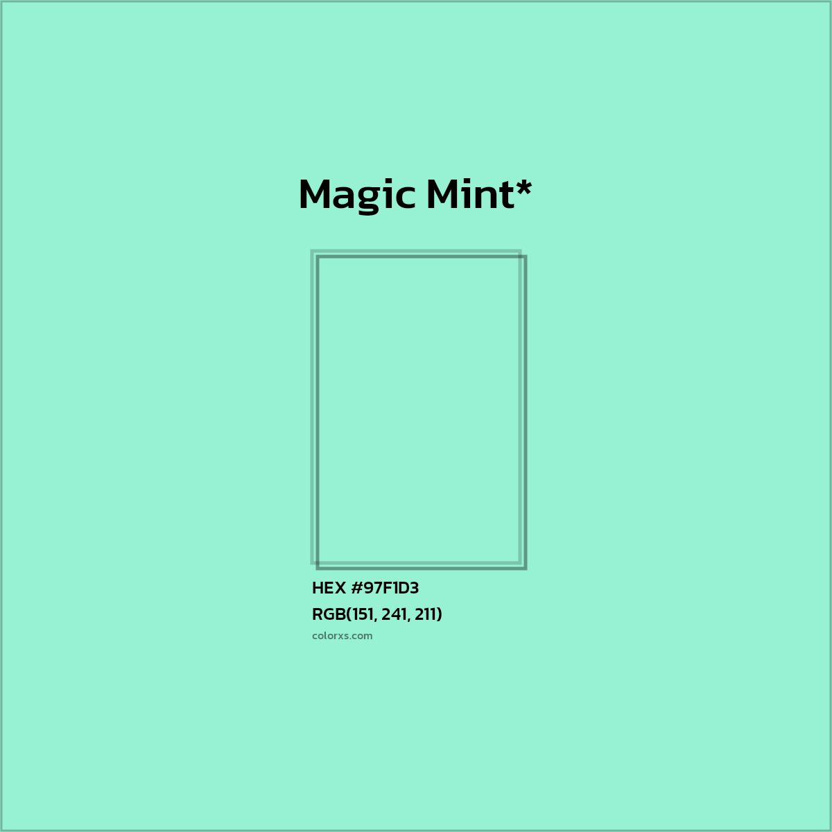 #97F1D3 hex color. RGB, RYB, CMYK, HSL, HSV codes and color conversions. Matching color names, palettes, paints.