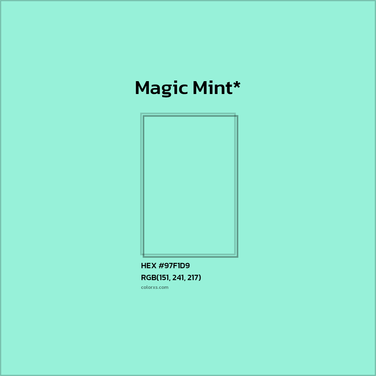 #97F1D9 hex color. RGB, RYB, CMYK, HSL, HSV codes and color conversions. Matching color names, palettes, paints.