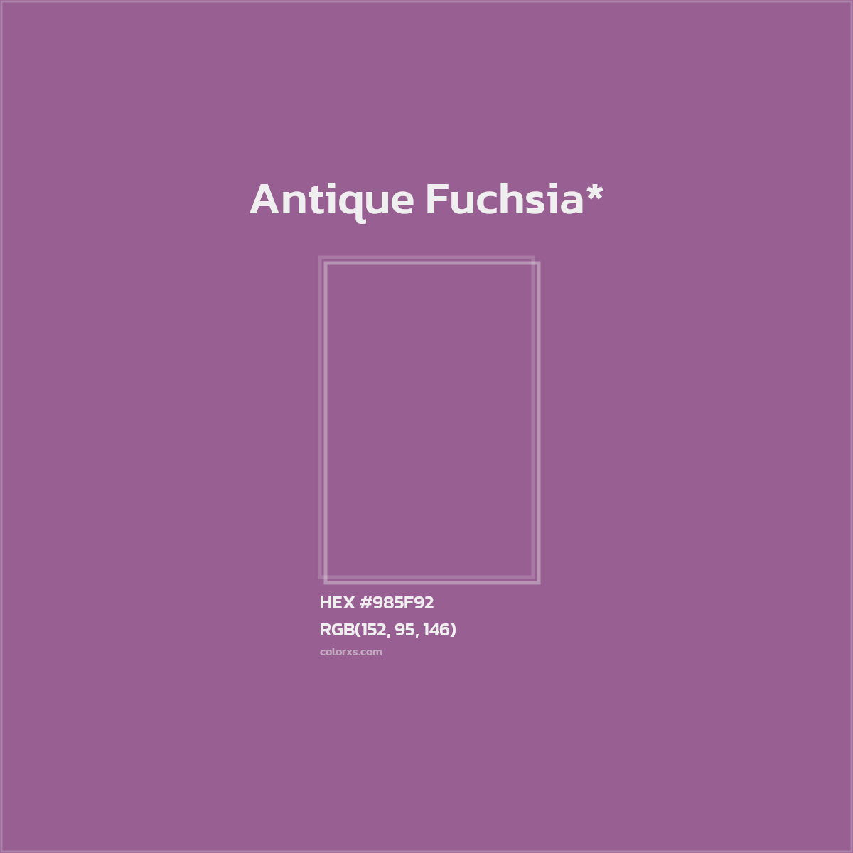 #985F92 hex color. RGB, RYB, CMYK, HSL, HSV codes and color conversions. Matching color names, palettes, paints.